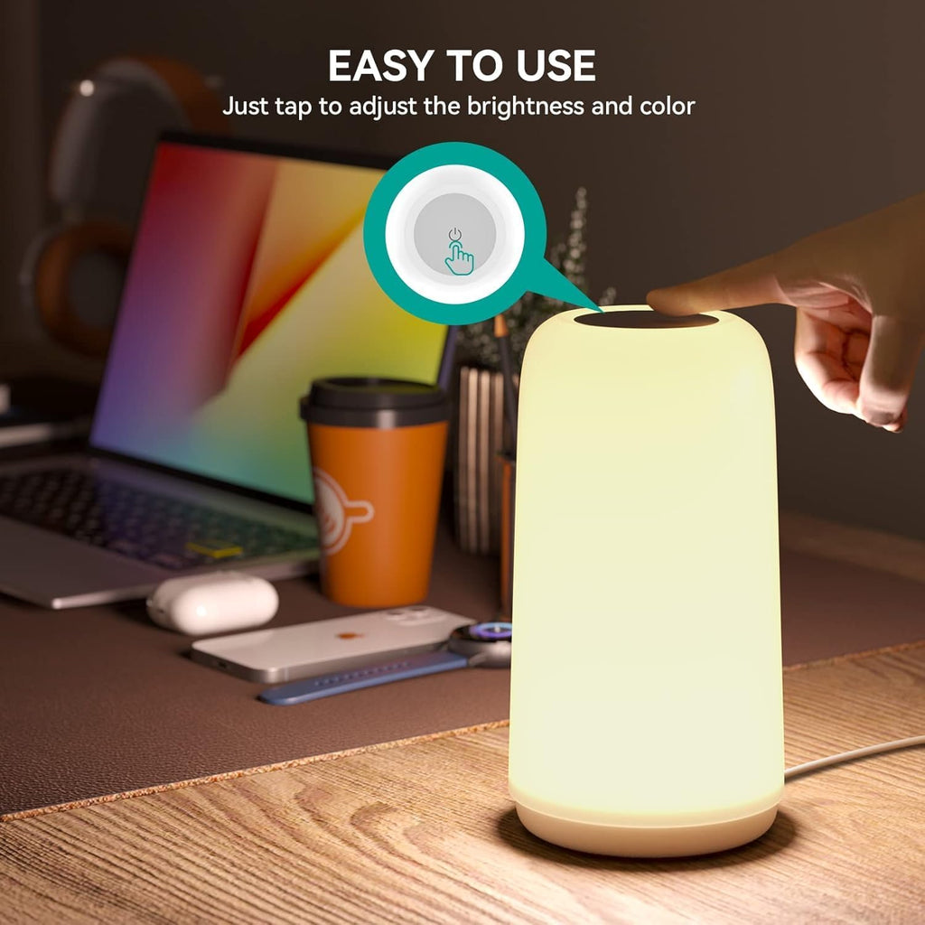 Touch Bedside Table Lamp, [Sleek Design & RGB Mode] 3 Way Dimmable Small Lamp for Bedroom, LED Lamp with Warm White Lights, Multi-Color…