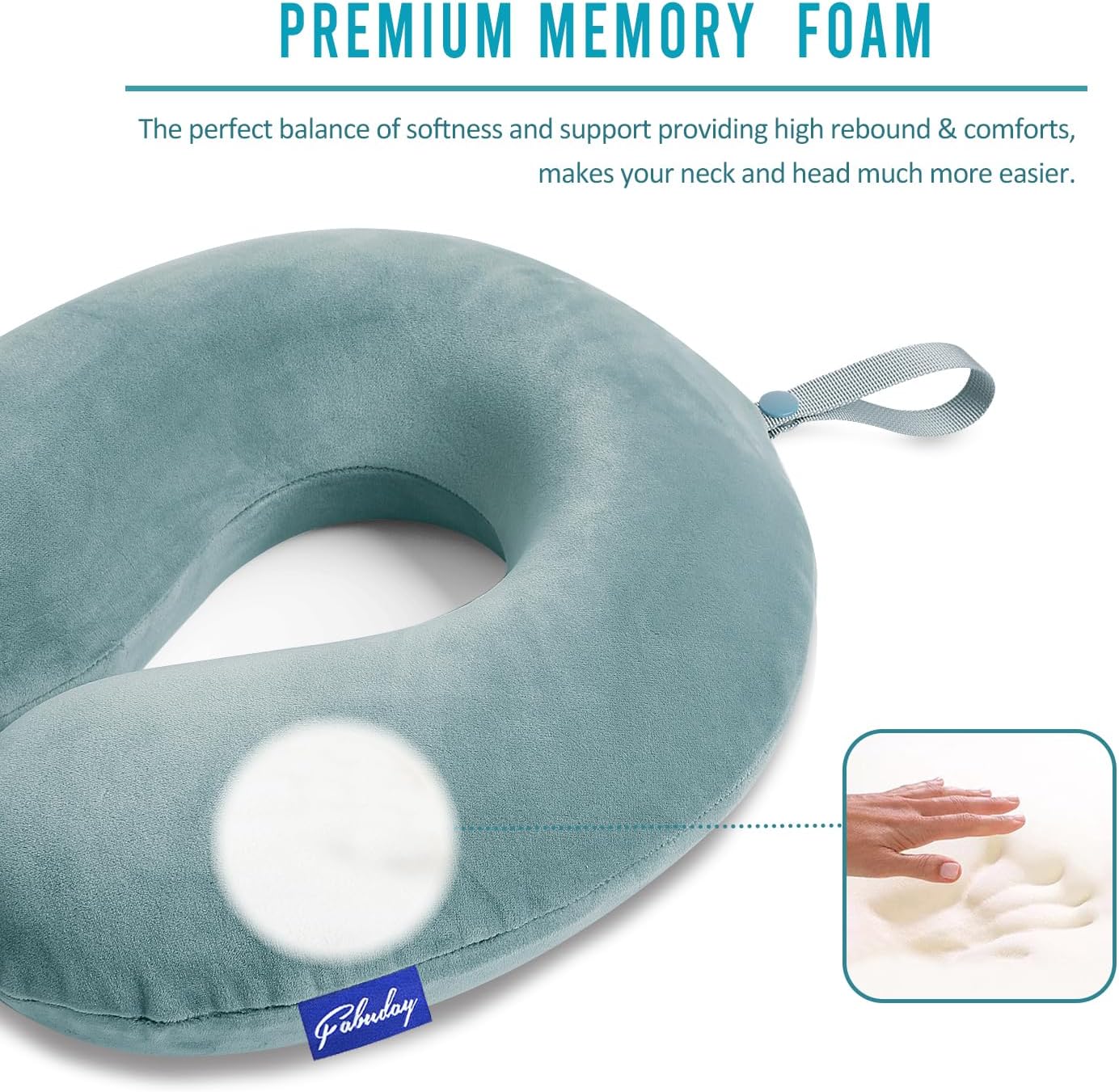 Fabuday Travel Pillow Memory Foam for Airplanes - Neck Pillow for Traveling, Car, Home, Flight Pillow for Sleeping with Attachable Snap Str…