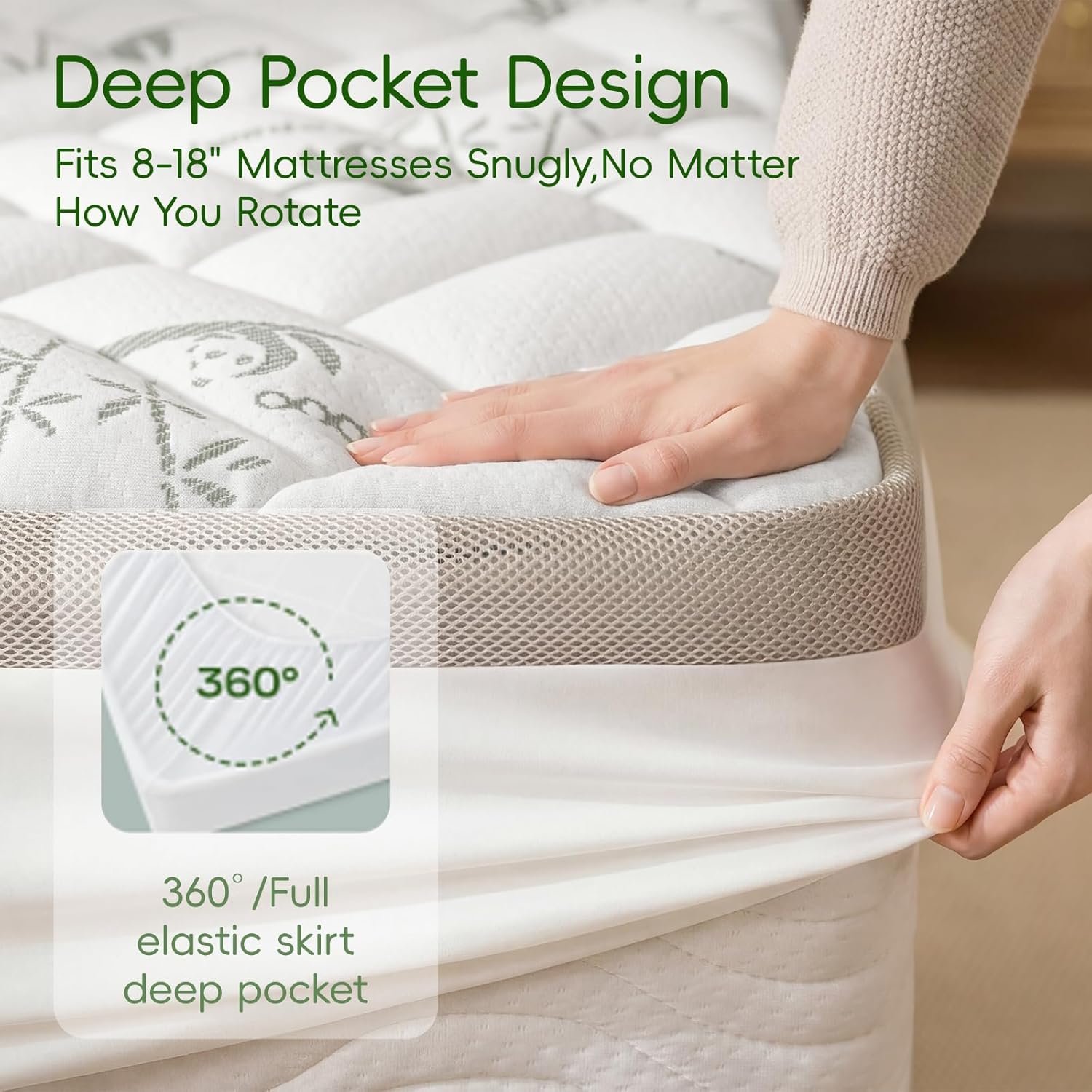 NEWDECO NEWDECO Twin Size Mattress Topper Cooling Viscose Made from Bamboo Thick Support Pillow Top Mattress Pad for Back Soft Breat…