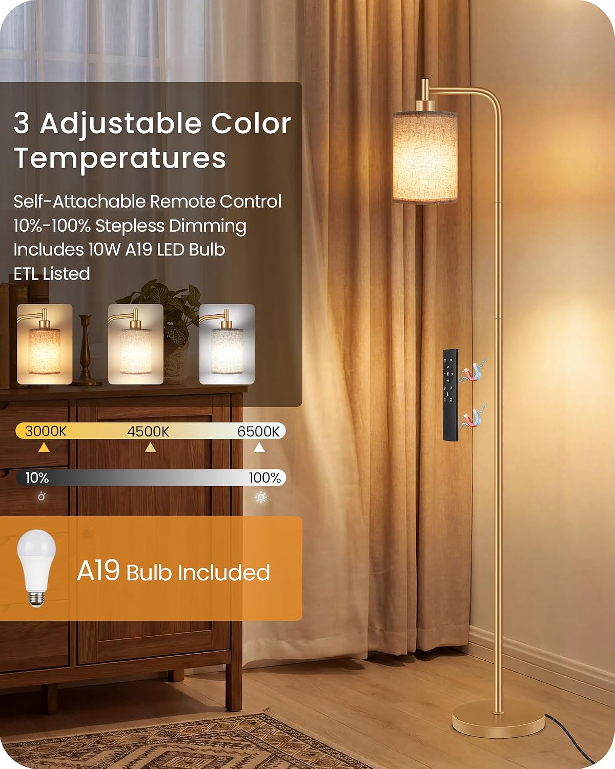 2Pack Dimmable Floor Lamp for Living Room with Remote and Foot Switch, Modern Standing, Corner Lamp,10W Bulb 3 Color Temperatures, for…