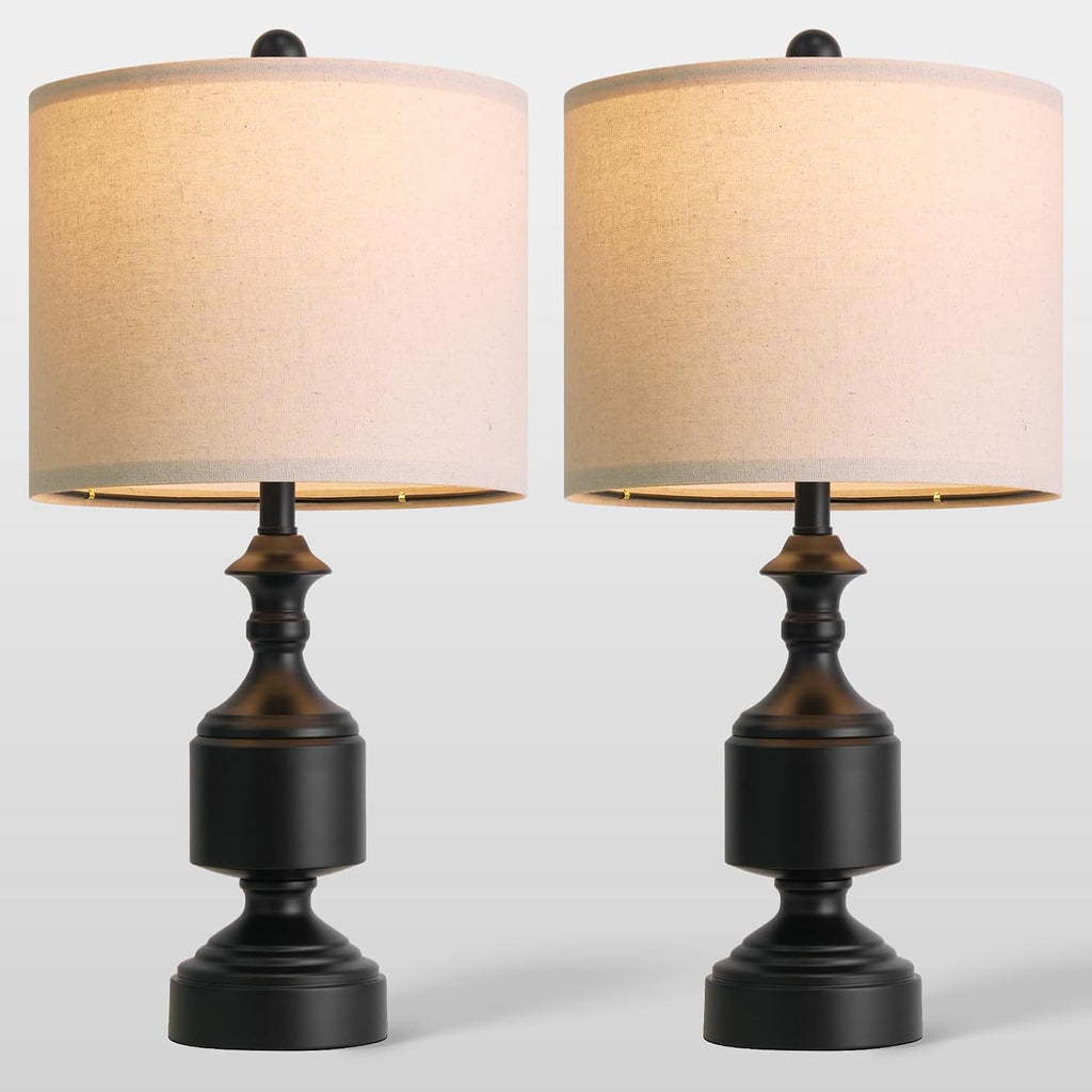 Bobomomo Black Lamps Set of 2-20.5" Farmhouse Metal Table Lamps for Living Room, Traditional Bedside Lamps for Nightstand with Linen Shade,…