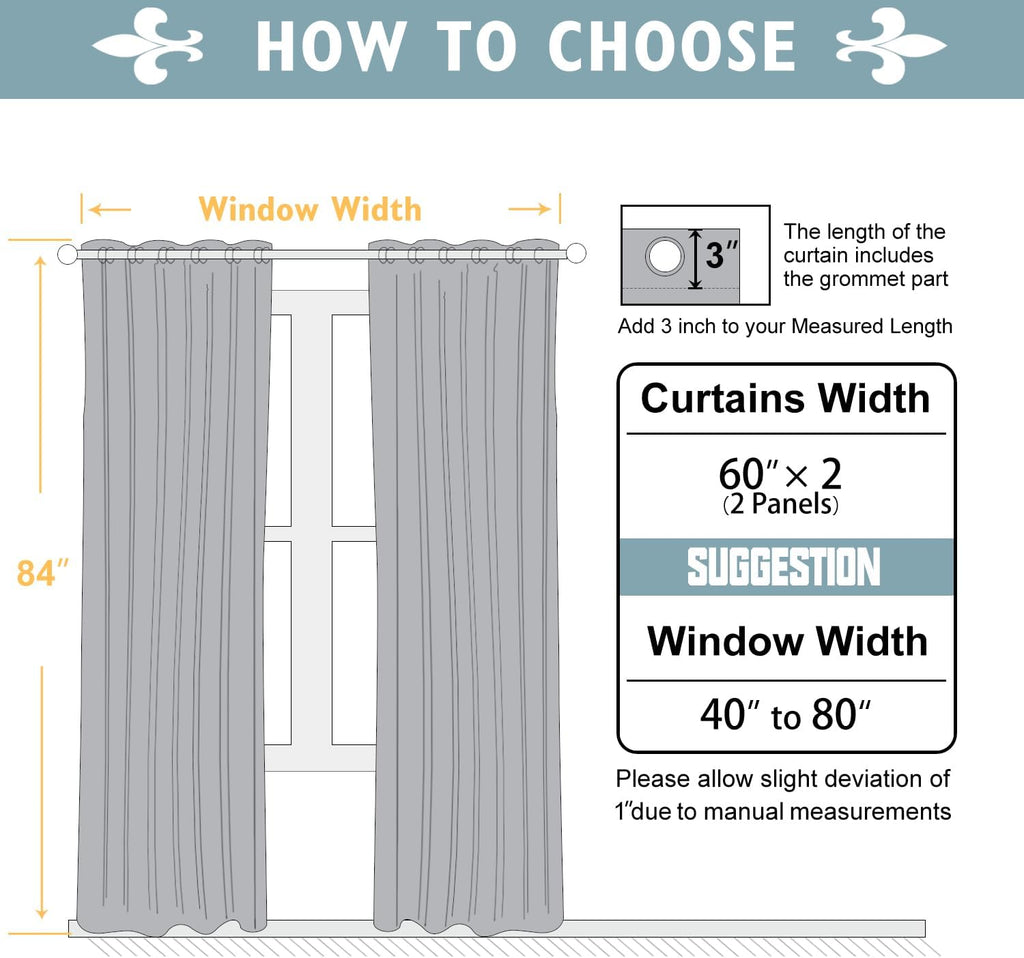 ChrisDowa 100% Blackout Curtains 84 inch Long for Bedroom with Black Liner, Extra Wide 2 Thick Layers Total Blackout Thermal Insulated Grom…