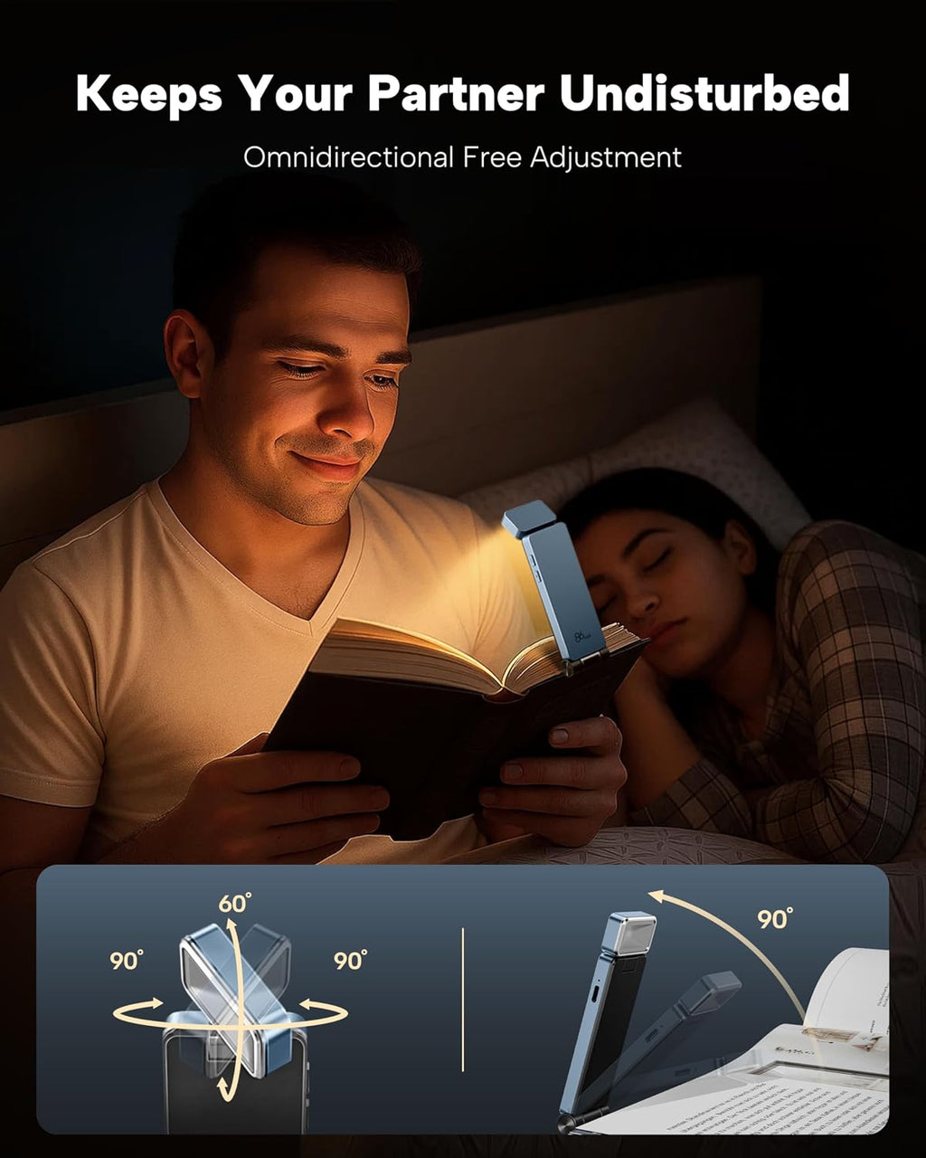 86Lux Book Light, Rechargeable Clip-On LED Reading Light for Bed & Night Use - 3 Color Temperatures with Stepless Dimming, Ultralight Bookm…