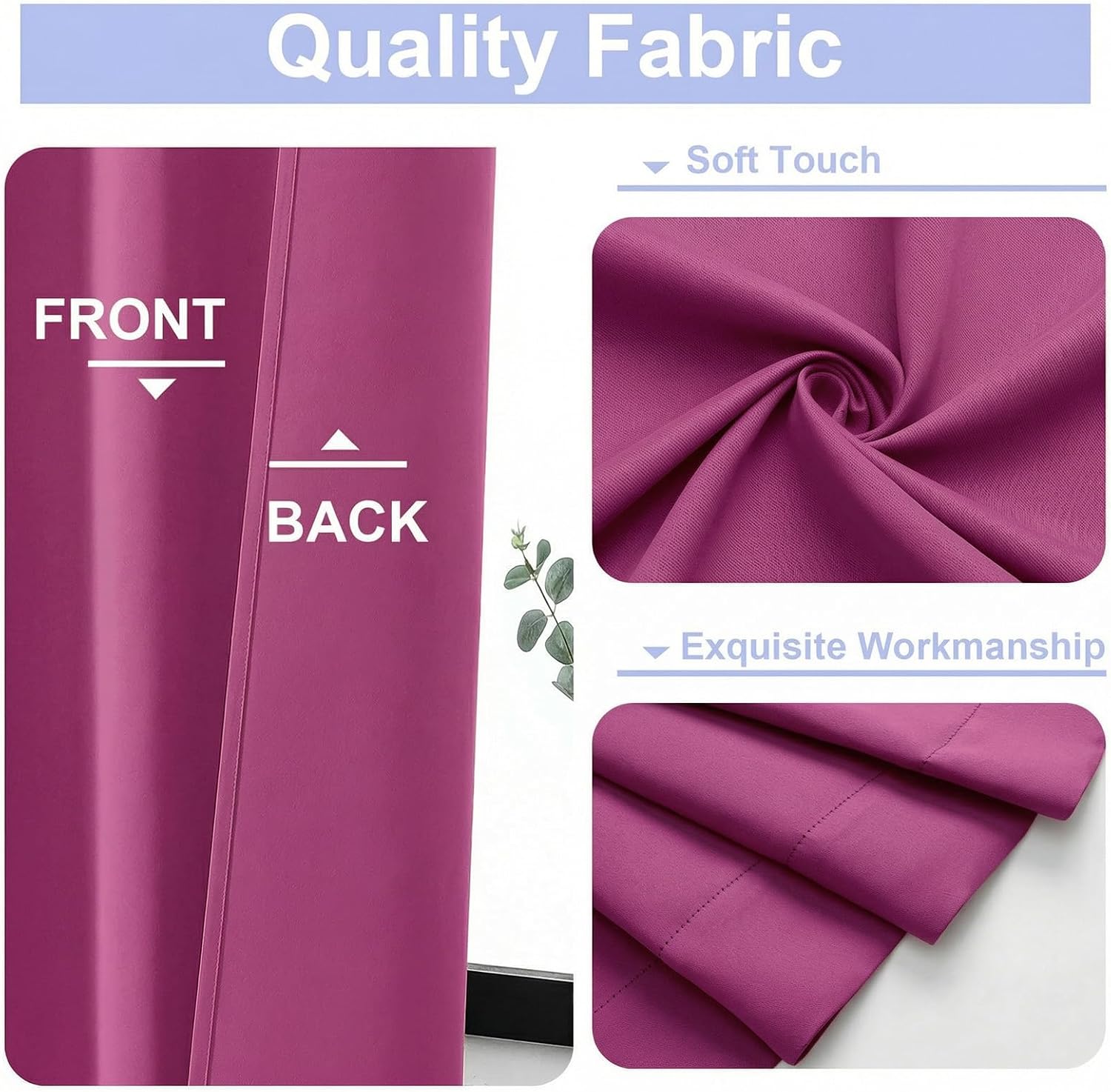 Simplebrand Ava Hot Pink Short Blackout Curtains for Bedroom 45 Inches Long 2 Panels Set, Solid Thermal Insulated, Energy Saving Window Tre…