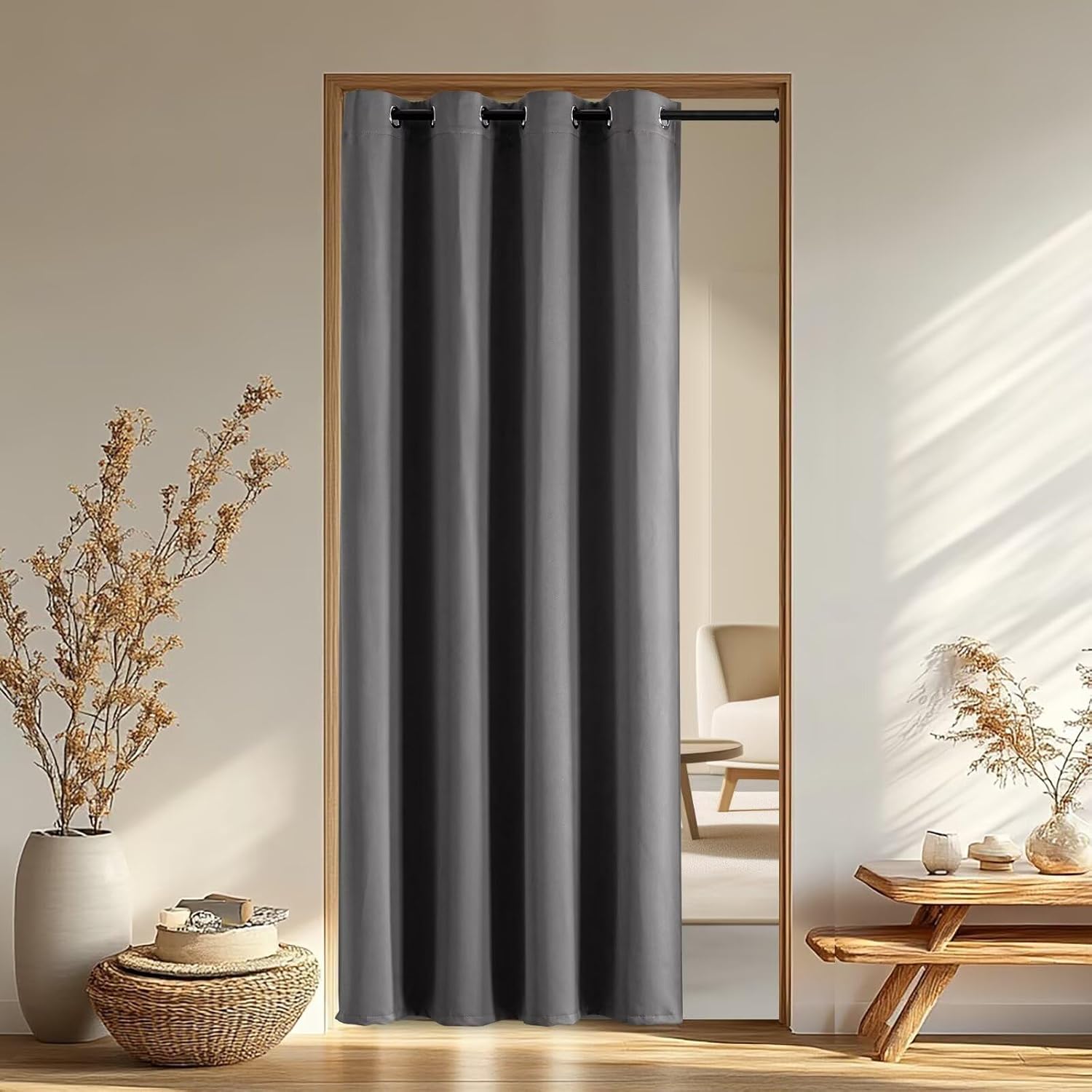 Igemaeve Blackout Doorway Curtains 96 Inch Length, Closet Curtain for Open Closet, Light Grey Grommet Energy Saving Thermal Insulated for F…