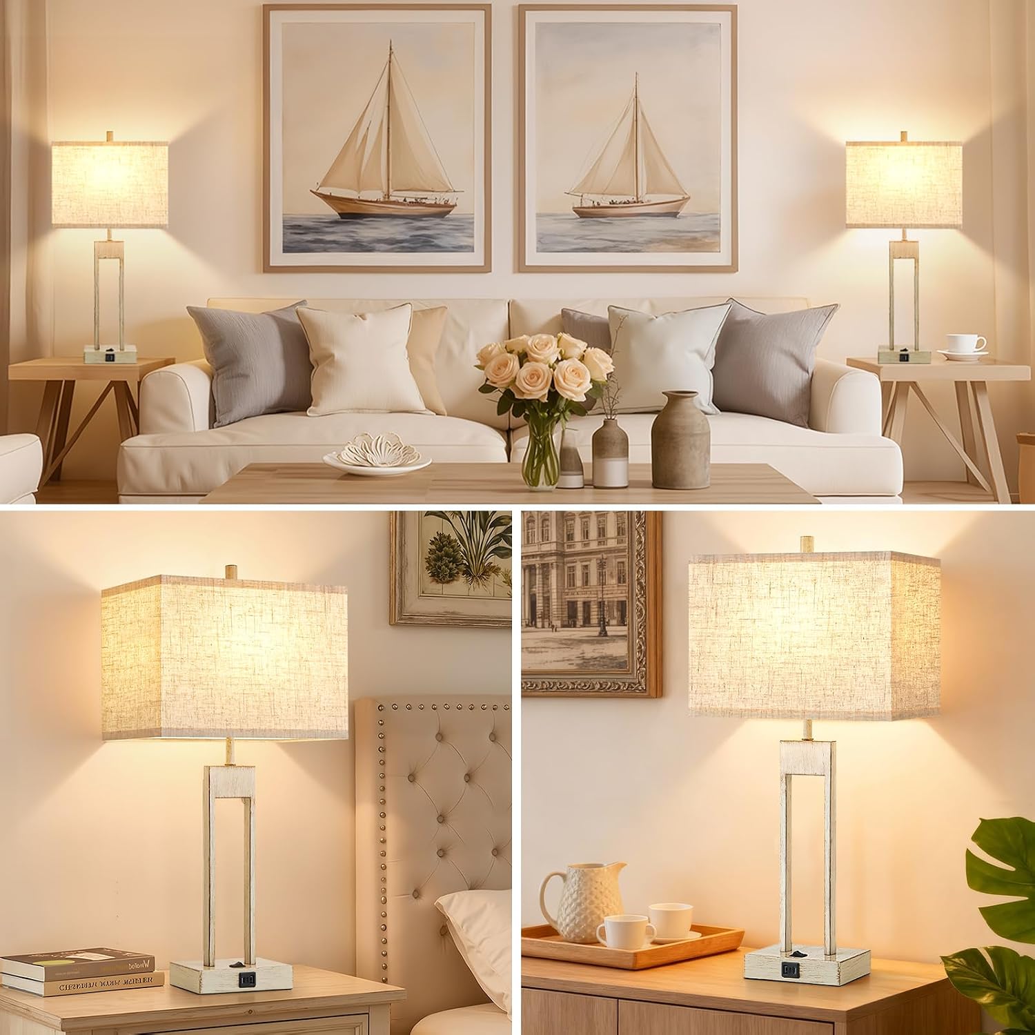 GyroVu Extra Large 25.5" Nightstand Table Lamps for Bedrooms Set of 2, Bedside Lamp with USB C+A, Colors Changeable Living Room Lamp…
