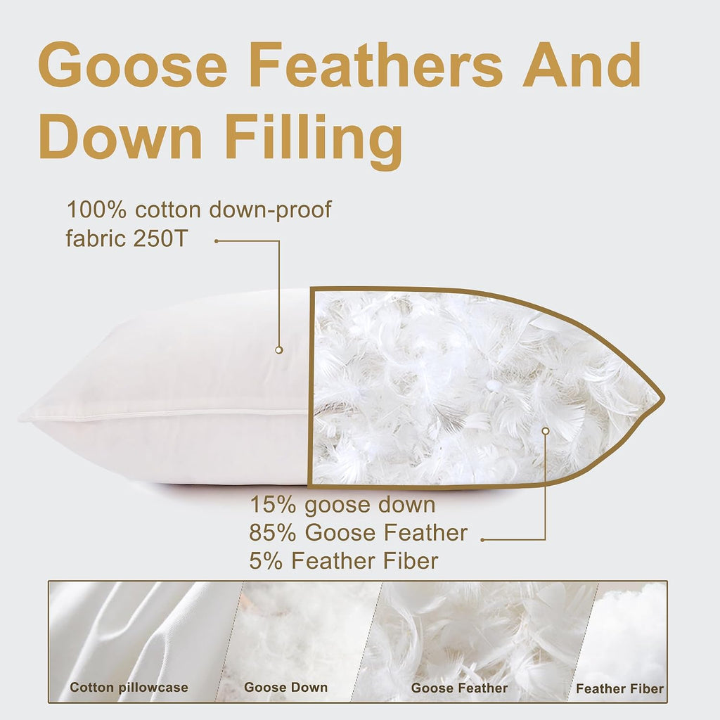 Goose Down Pillows Queen Size Set of 2 with 750 Fill Power, Hotel Quality Bed Pillows for Sleeping - Medium Firm Feather Pillows Ideal…