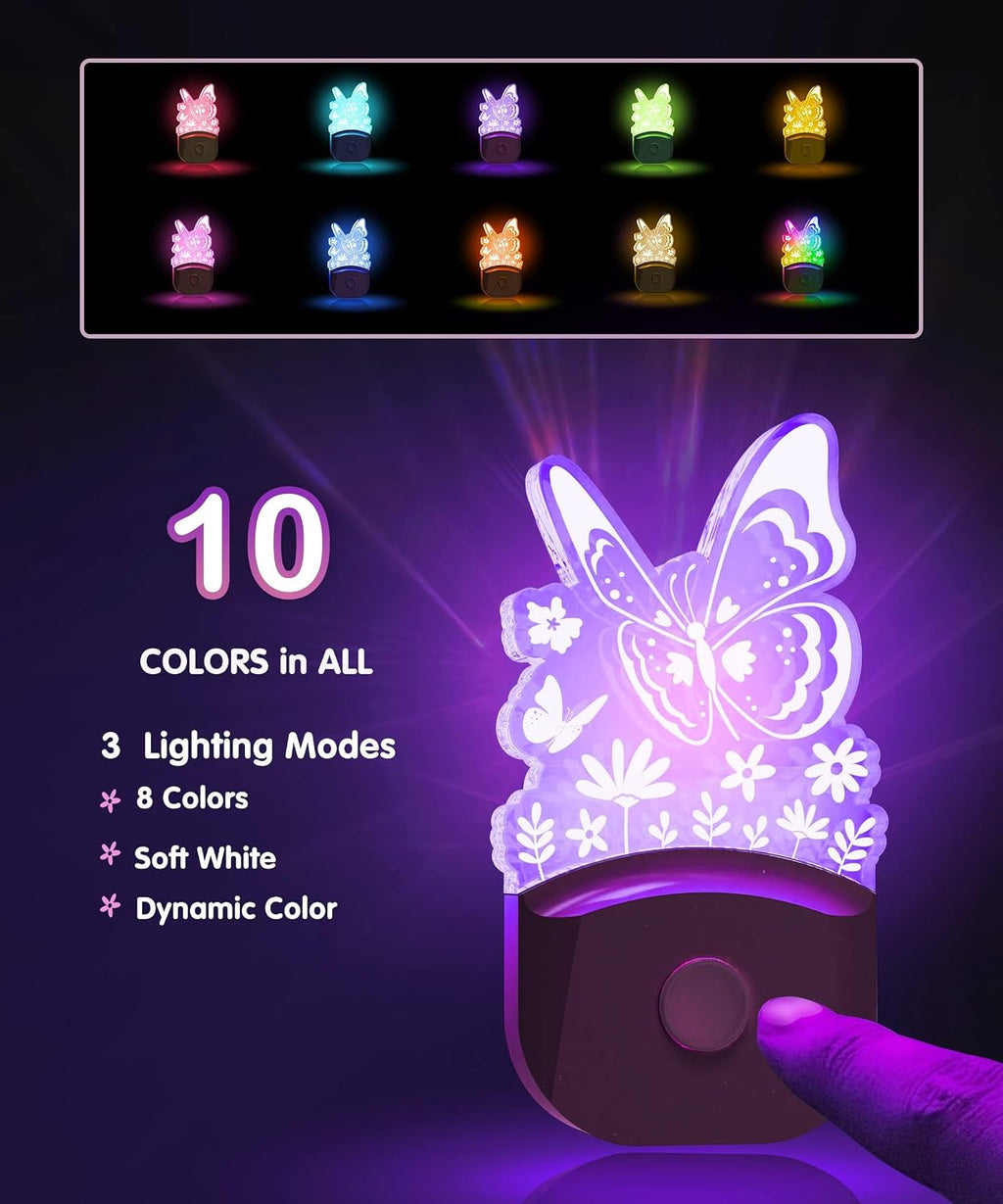 L LOHAS LED Kids Night Light, Butterfly Night Light for Kids, Dusk to Dawn Night Lights, RGB+Soft White 3000K, Nightlight for Girls Room…