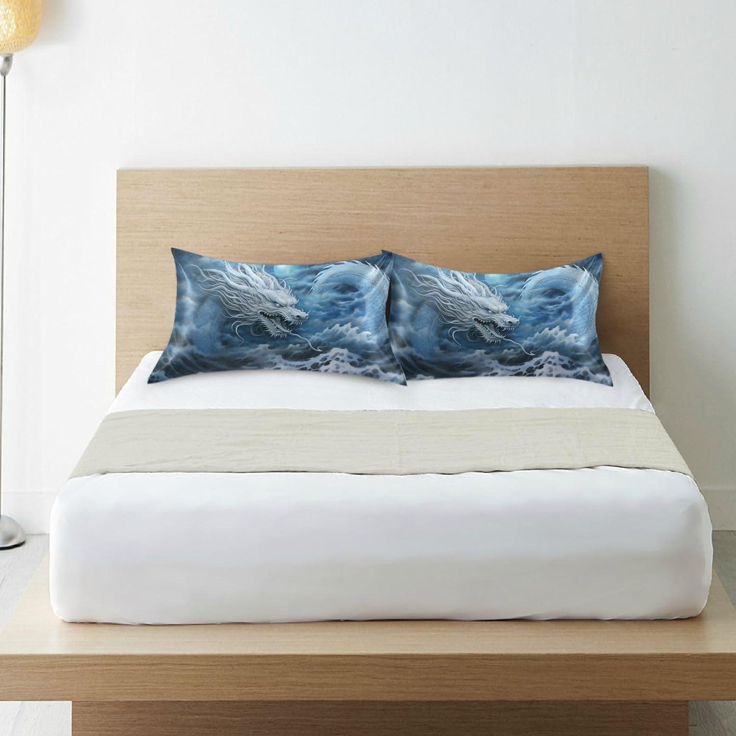 YETTASBIN Dragon Ocean Satin Pillowcase, Soft Breathable Silk Pillow Case with Envelope Closure for Hair and Skin, King Size 40 x 20 Inch