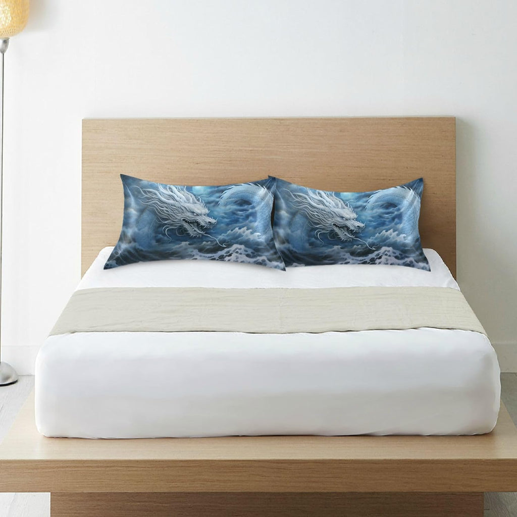 YETTASBIN Dragon Ocean Satin Pillowcase, Soft Breathable Silk Pillow Case with Envelope Closure for Hair and Skin, Standard Size 26 x 20…