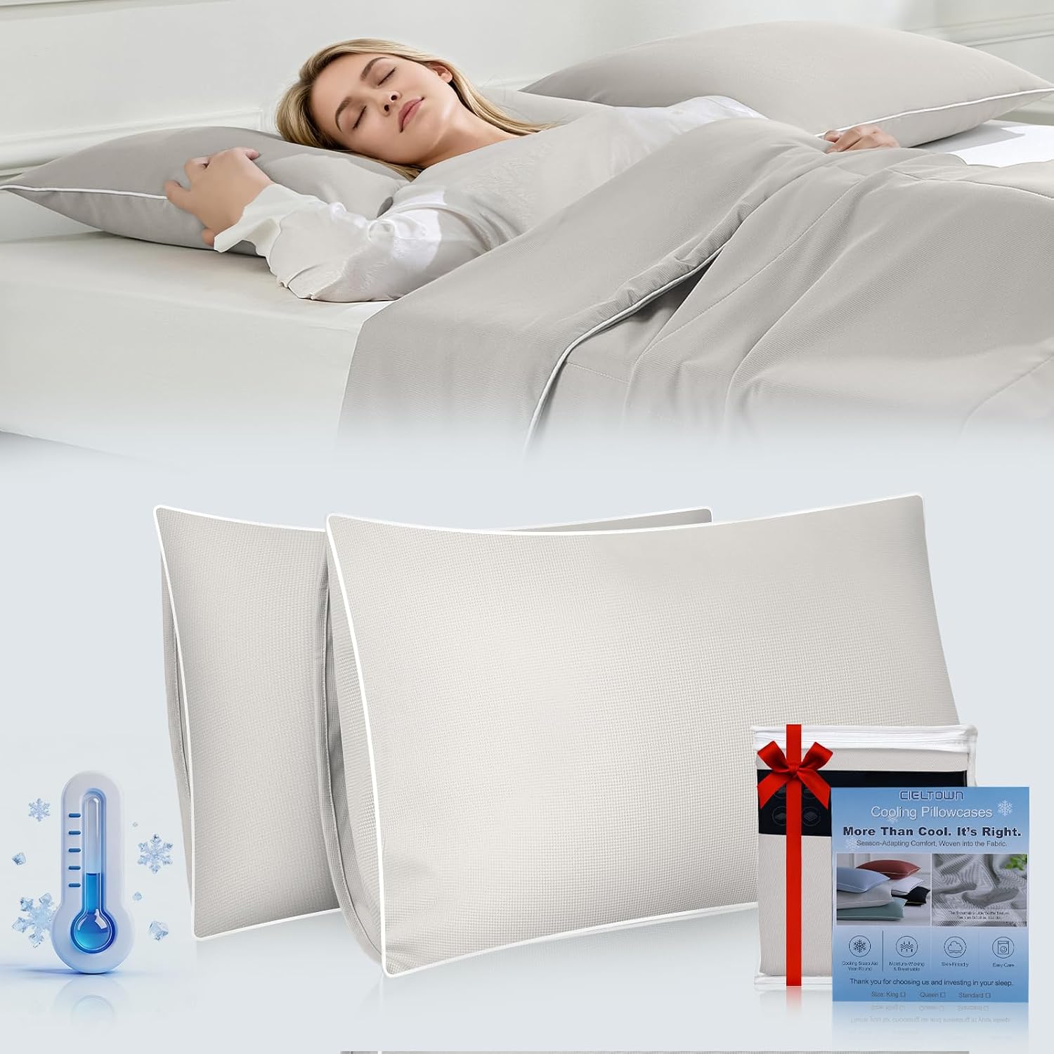 Cieltown Cooling Pillow Cases for Hot-Sleepers: Q-Max ≥0.4 Nylon Spandex Cool-to-Touch for Night Sweats - Waffle Weave for Dry & Com…