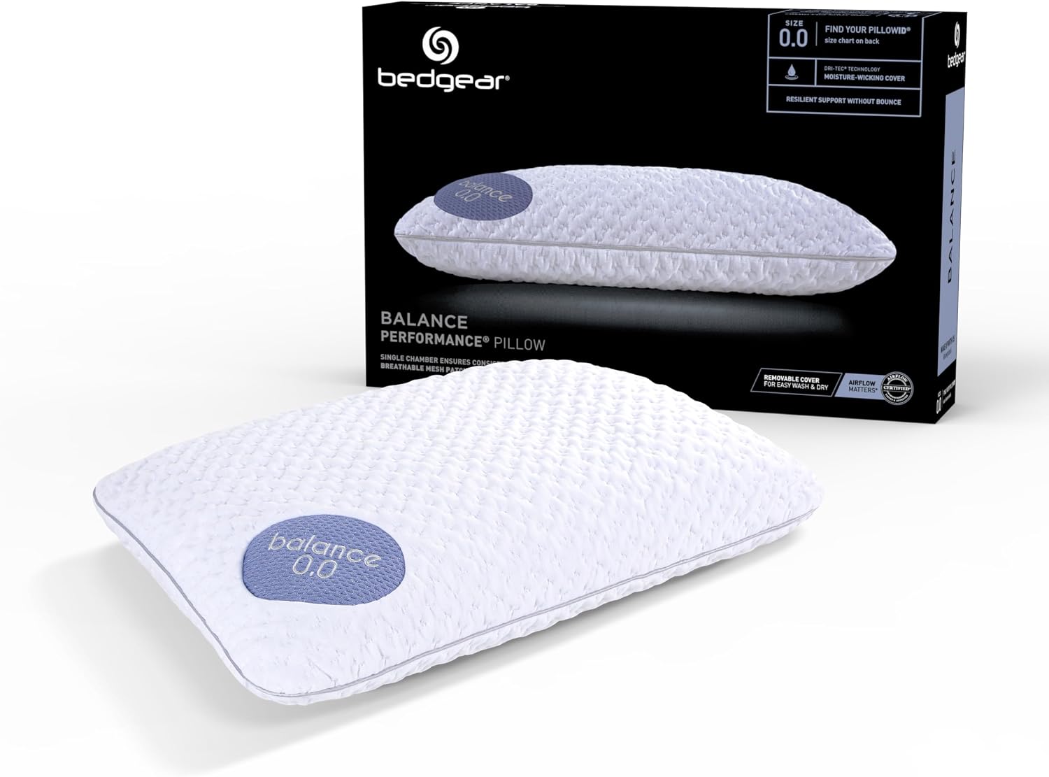 Bedgear Balance Performance Pillow – 0.0 - Moisture Wicking Bed Pillow for All Sleep Positions - Medium Firmness Bed Pillow - Washable…