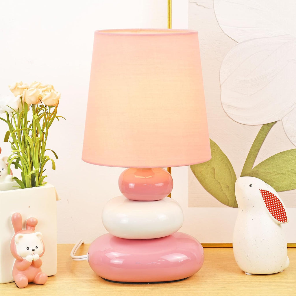 LULE Pink Small Table Lamp for Living Room as Bedside Table Lamp for Bedroom, Modern Ceramic Kids Night Table Lamp, Φ6.5×H12.2IN, Bulb Excluded