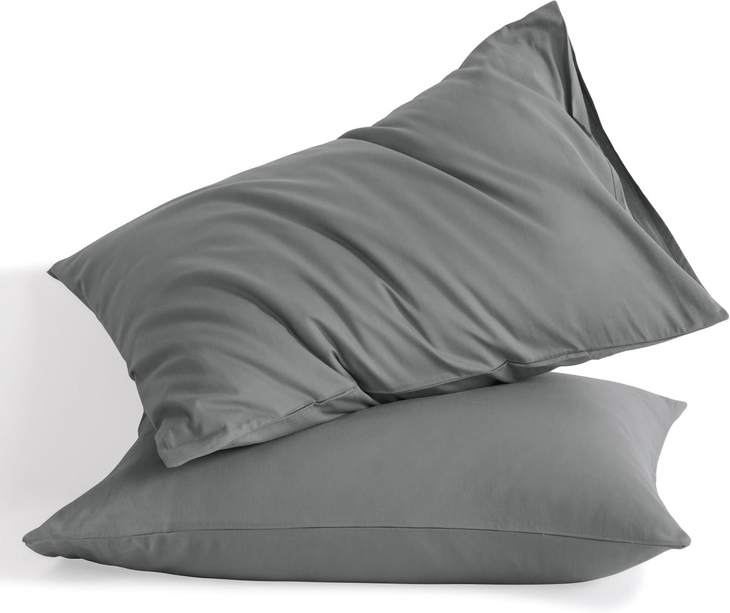 Ntbay Standard Cotton Pillowcases - Envelope Closure 20x26 Pillowcases Set of 2, Breathable and Soft Bed Pillow Cases, Grey Cotton Grey