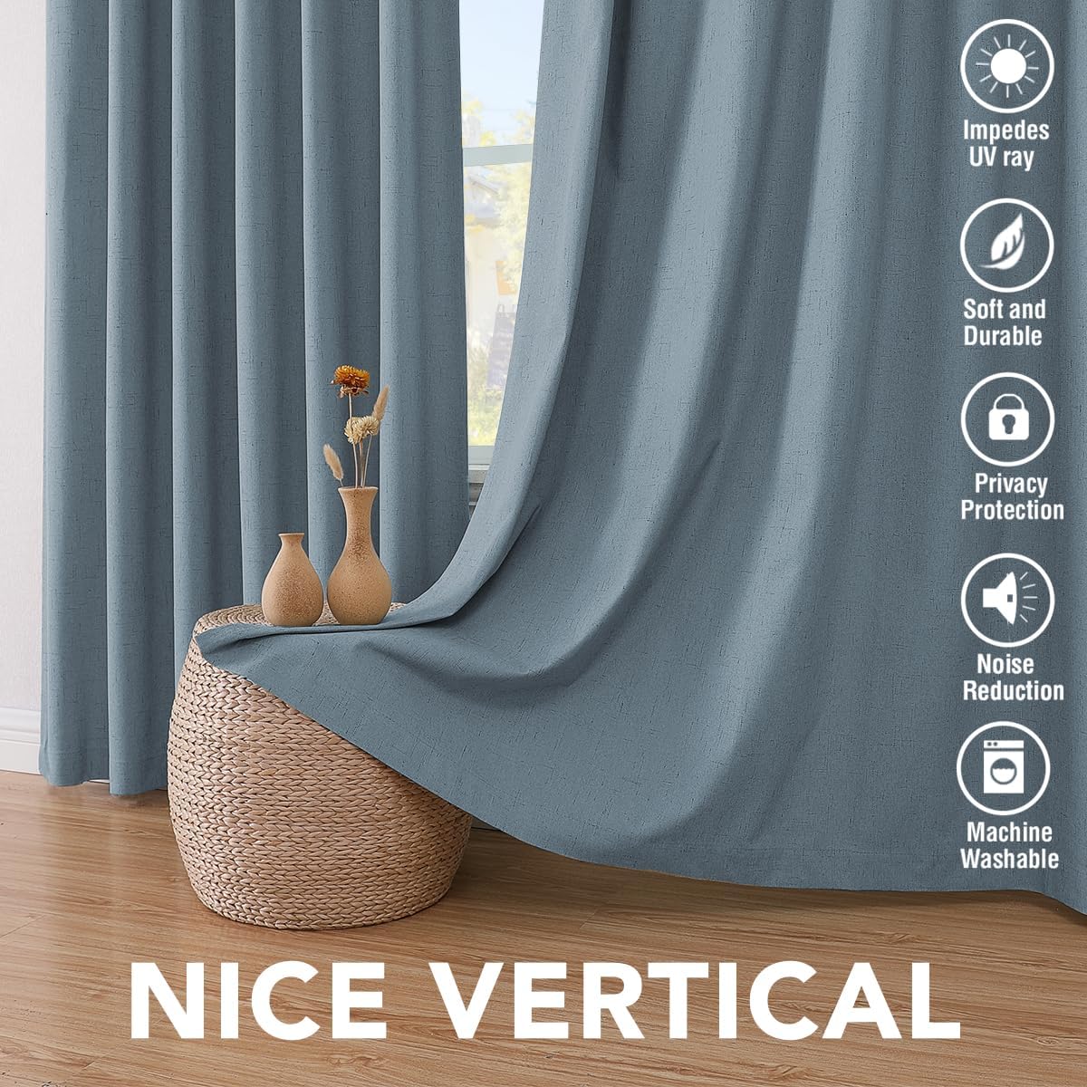 H.VERSAILTEX Primitive Linen Curtains 100% Blackout Curtain Drapes Burlap Curtains with White Thermal Insulated Liner, Grommet Top Drapes…
