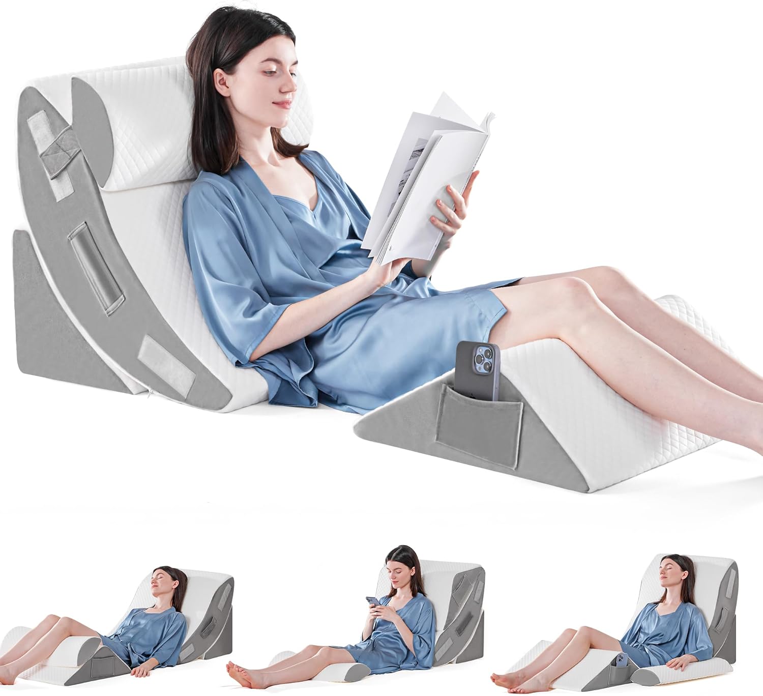 Yojoker 4PCS Orthopedic Bed Wedge Pillow Set for Sleeping, Post Surgery Foam Pillow for Body, Back and Leg, Triangle Adjustable Support Pi…