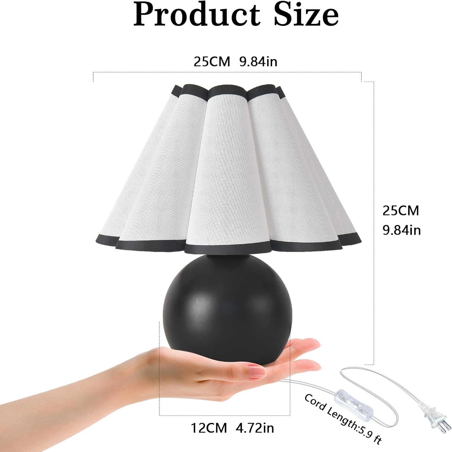 Matte Black Small Bedside Mini Table Lamp for Bedroom, Cute Bedroom Lamps for Nightstand, Cute Mini Table Lamps for Small Spaces with…