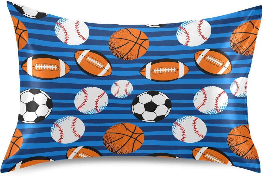 Soccer Balls Blue Pillow Covers Silk Pillowcase for Hair and Skin Breathable Silky Soft Satin Pillowcase Queen Size Pillow Case for Women…