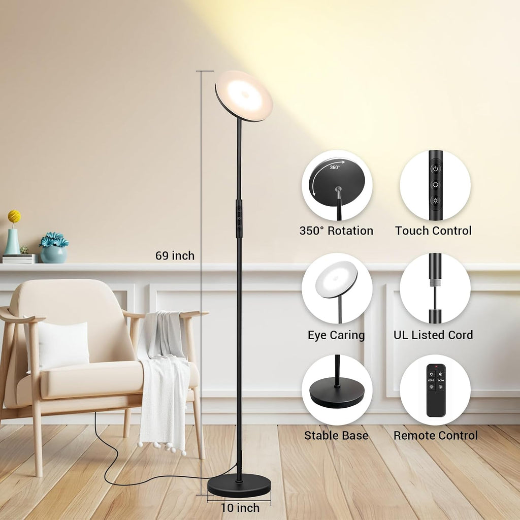 Marctronic Upgraded Torchiere Floor Lamp,36W 3600LM Super Bright LED Floor Lamp for Living Room Bedroom Office, Dimmable Modern Standing Ta…
