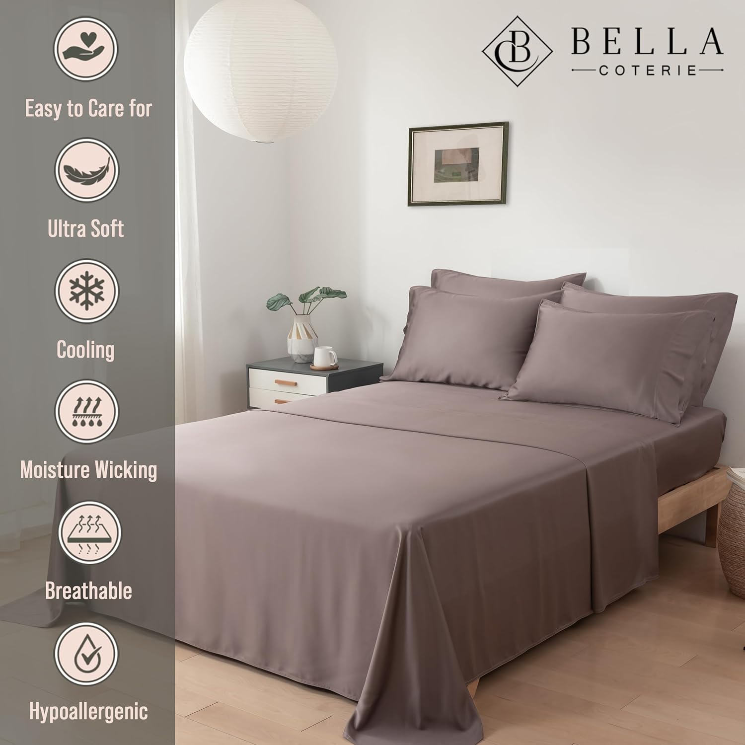 Bella Coterie 6 Piece Luxury Bamboo Viscose Split Top King Size Sheet Set | 34" Split for Adjustable Beds | 100% Organically Grown|…