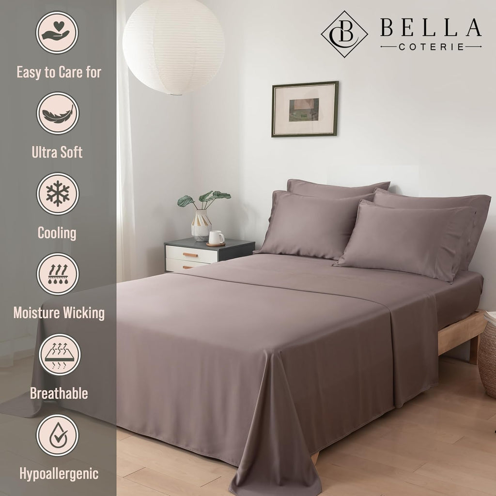 Bella Coterie 6 Piece Luxury Bamboo Viscose California King Size Sheet Set | 100% Organically Grown | Cooling for Hot Sleepers | 18" Deep…