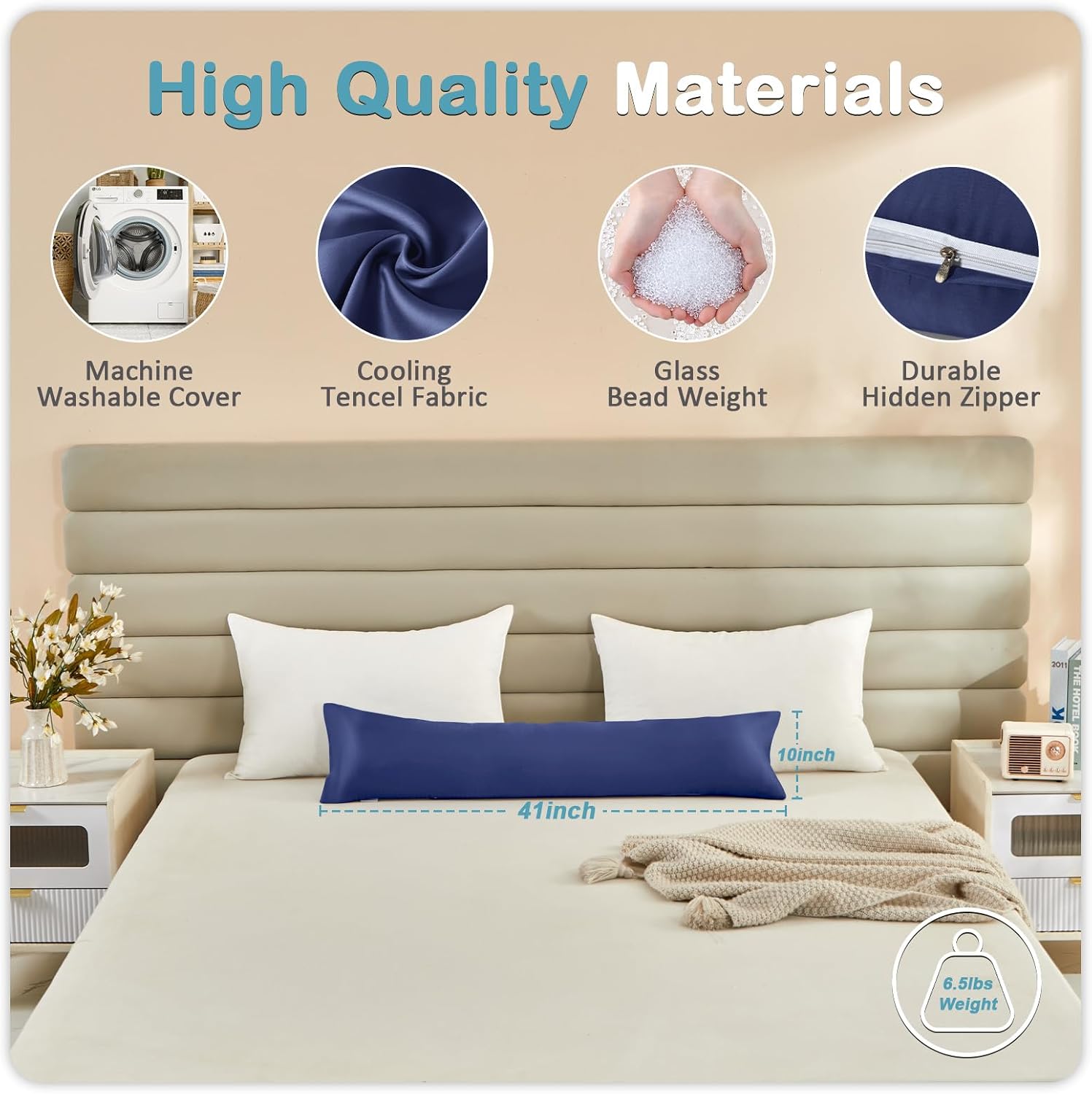Mioto 6.5lbs Weighted Body Pillow for Adult - Weighted Pillow for Better Sleep, Cooling Body Pillow with Tencel Cover, Long Pillow for Bed,…