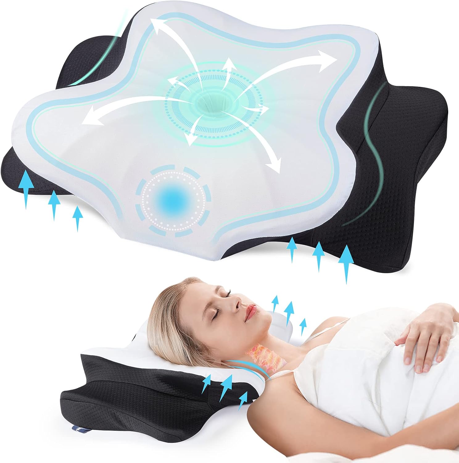 Donama Cervical Pillow for Neck, Contour Memory Foam Pillow, Ergonomic Orthopedic Neck Support Pillows for Side, Back and Stomach Sleepers wi…