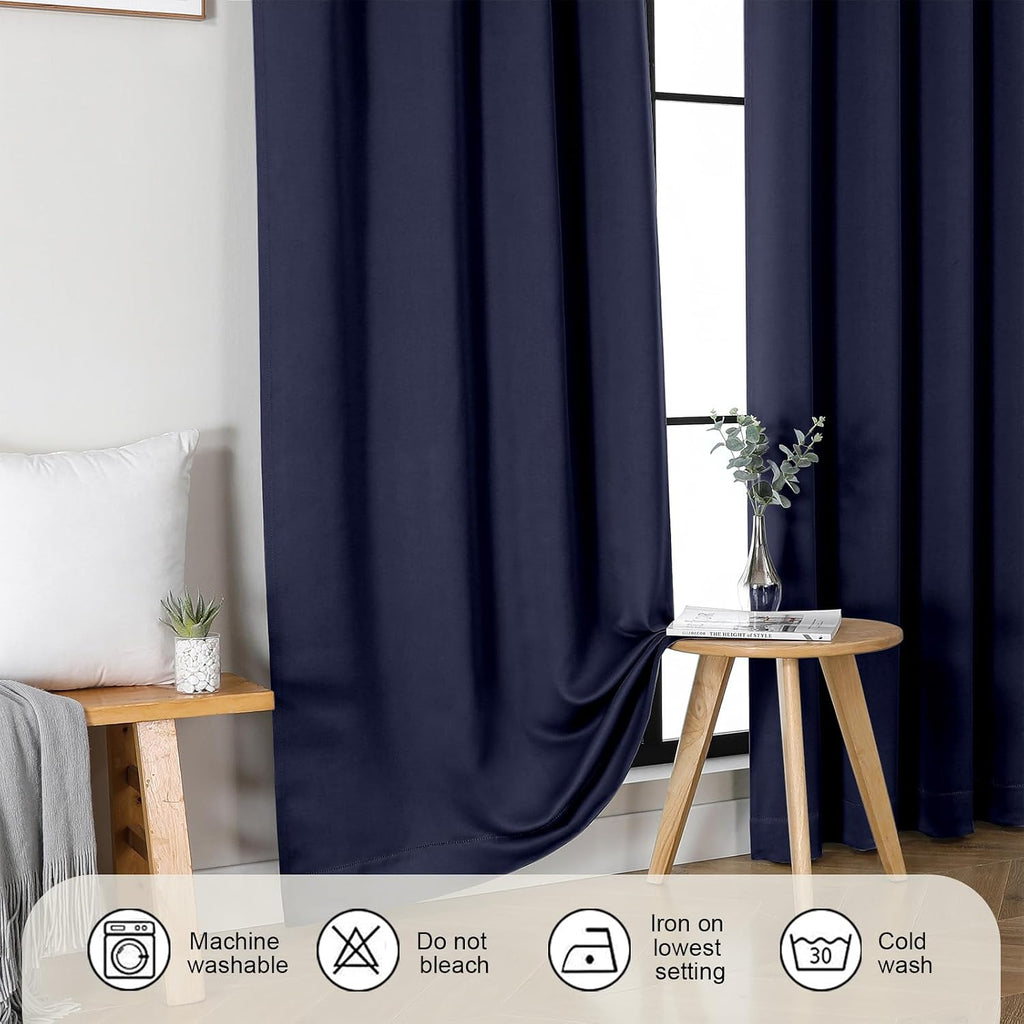 Gwine Navy Blue Blackout Curtains for Bedroom 84 inches Long 2 Panels Set, Solid Noise Reducing Thermal Insulated Blackout Curtains for…