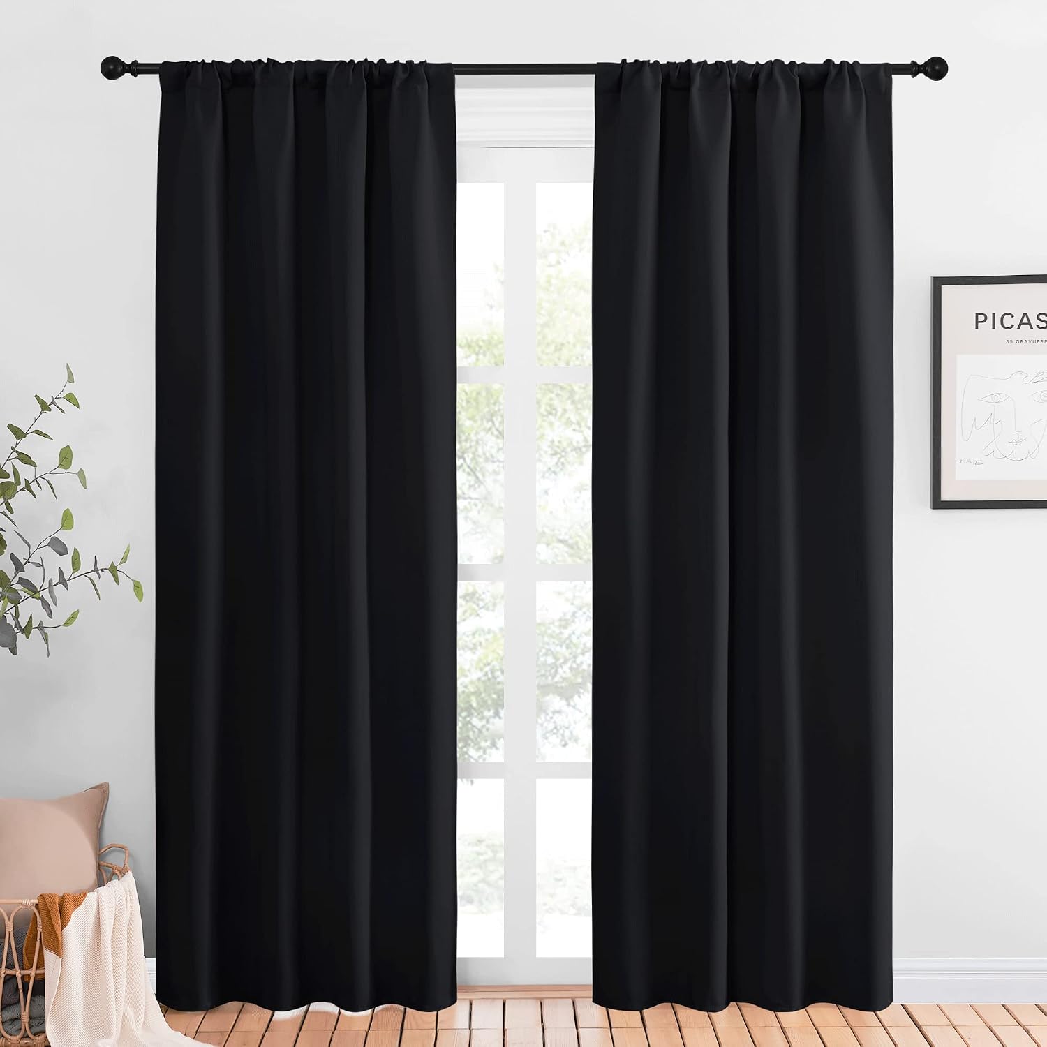 NICETOWN Living Room Blackout Shades - All Season Rod Pocket Thermal Insulated Solid Blackout Curtains/Drapes for Living Room (Set of 2…