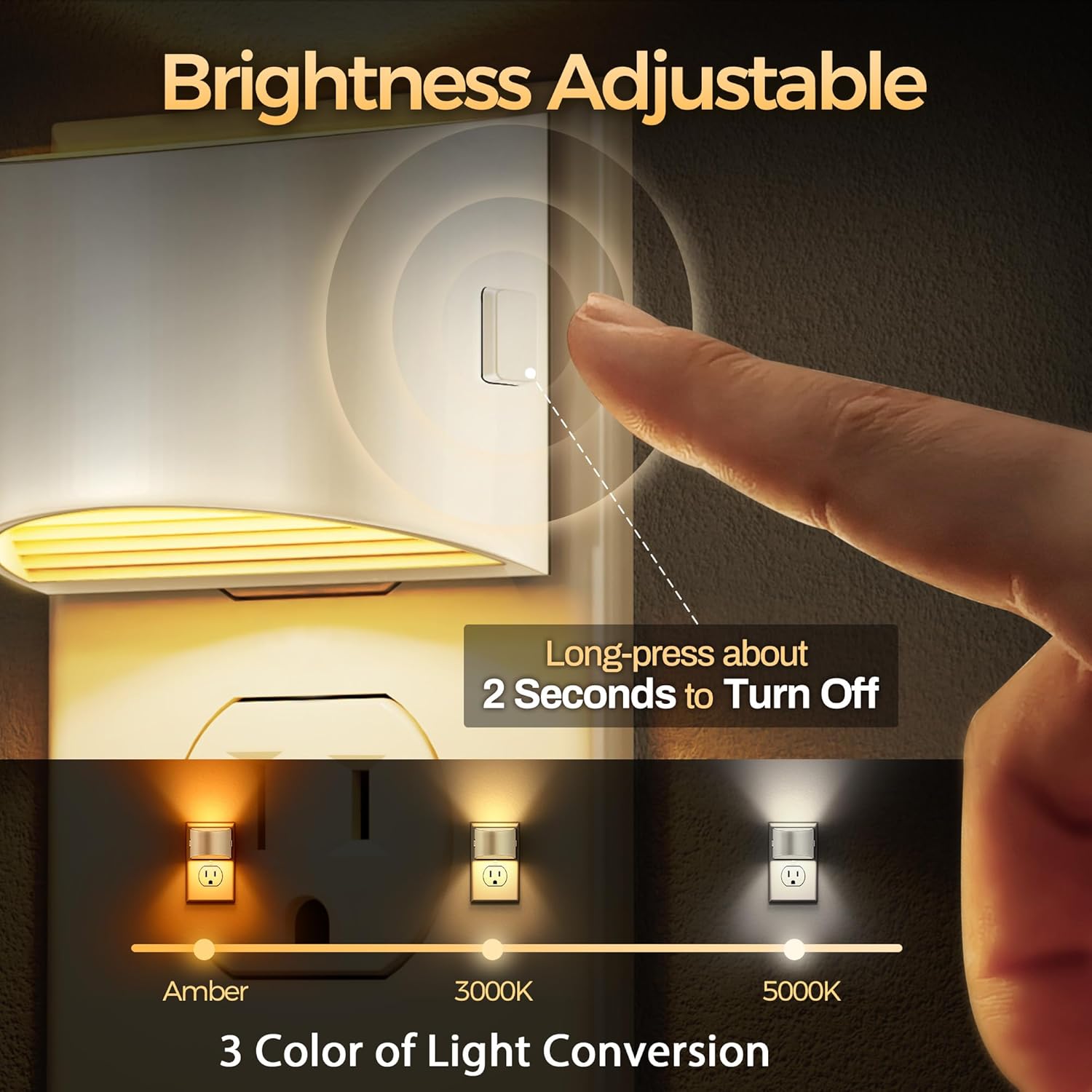 DORESshop LED Night Light[2 Pack], White Night Lights Plug into Wall, 3 Level Brightness Adjustable Plug in Night Light, Dusk to Dawn…