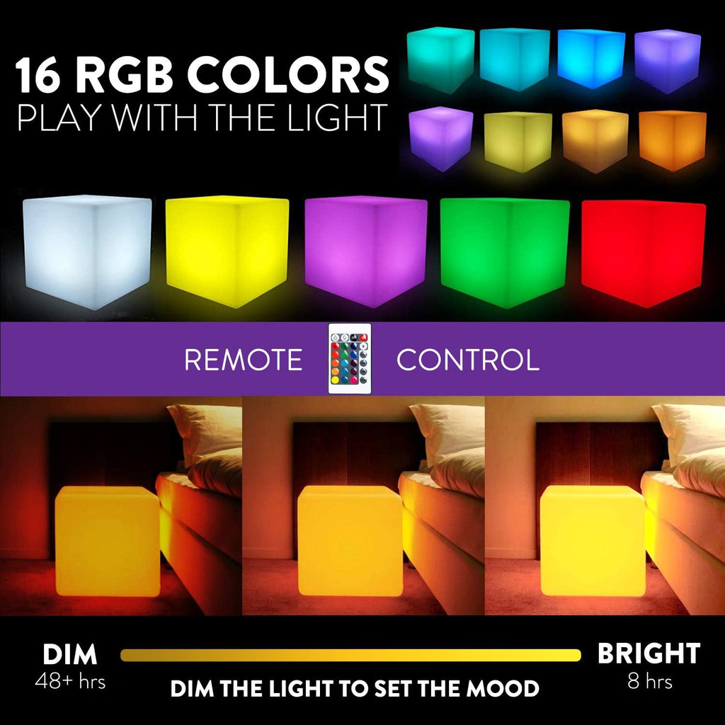 Mr.Go 12-inch Rechargeable Magic LED Light Cube Stool with Remote Control Fun Mood Lamp Soothing Night Light Decorative Lighting for Home…