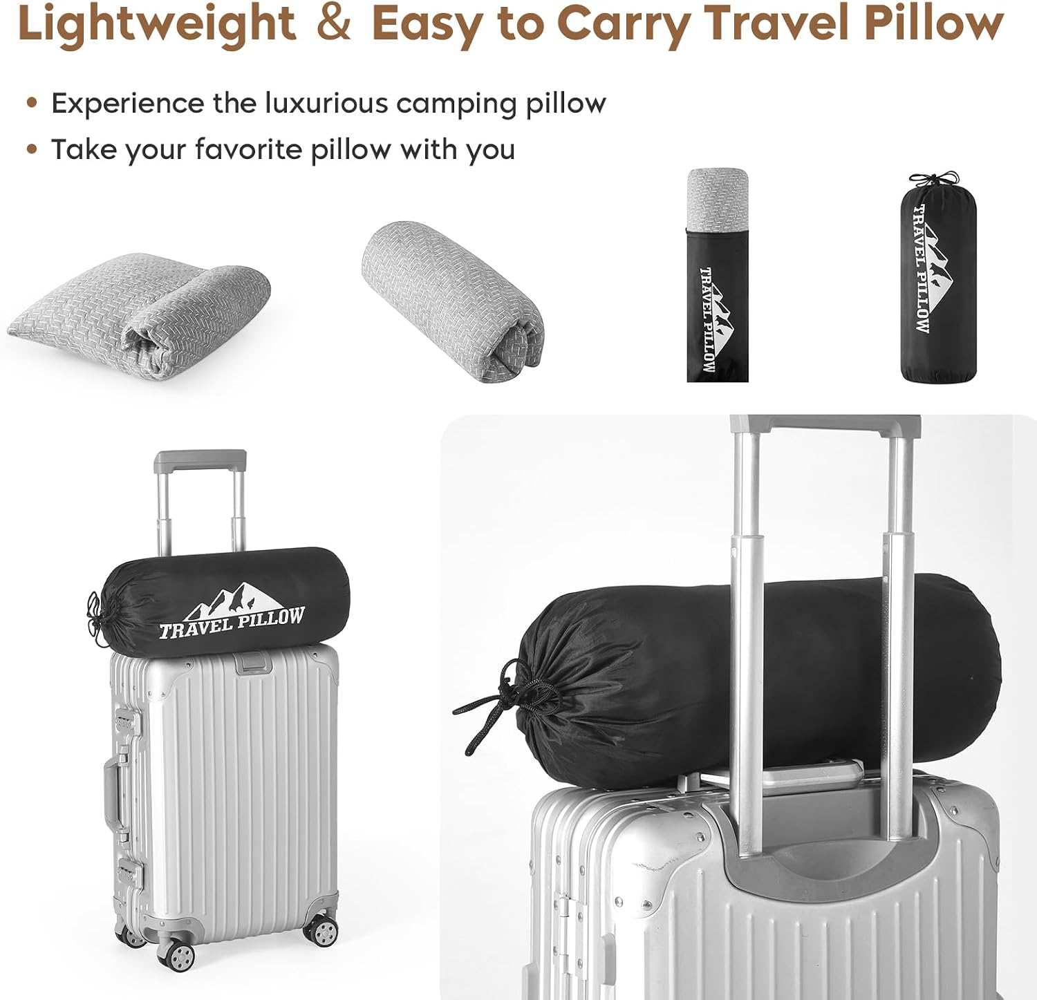 Travel Pillow Breathable Cover, Compressible Memory Foam Pillow Medium Firm for Travel Airplane Car Hiking Camping Outdoor