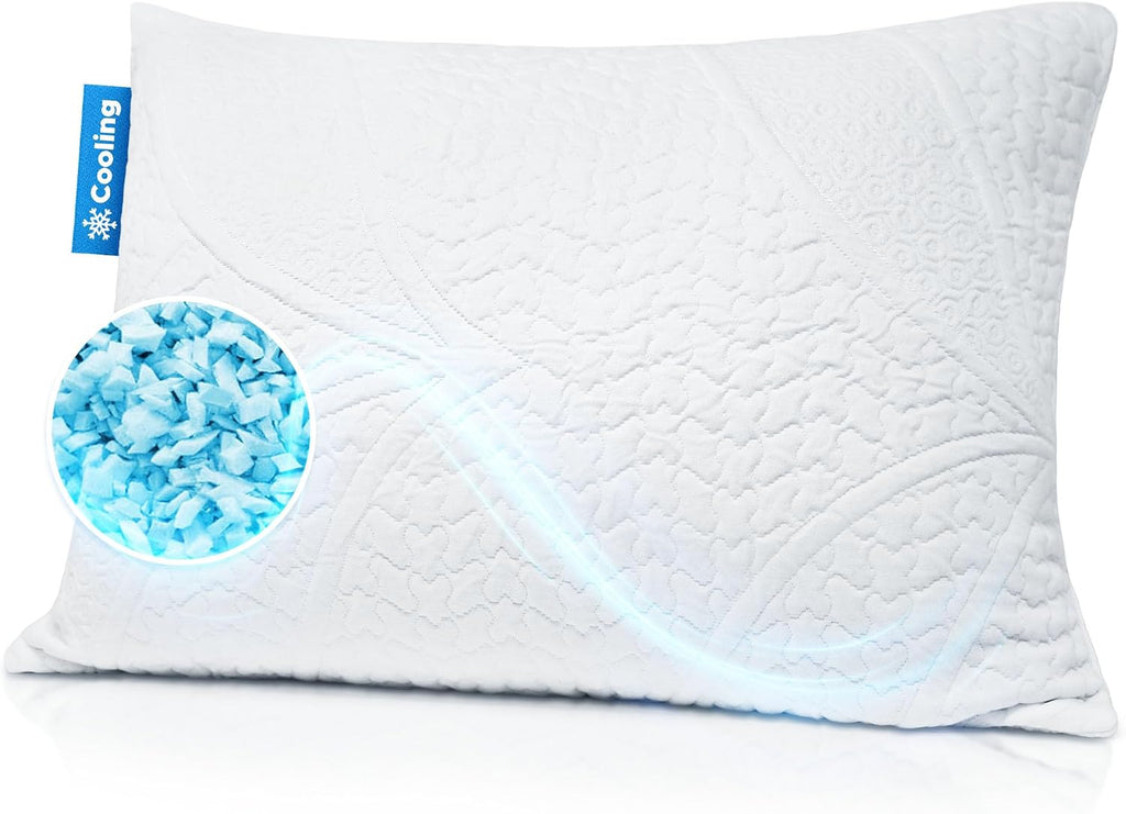 Coolgel Cooling Pillow Standard Size - Shredded Memory Foam Pillow with Double Sided Cooling Gel for Hot Sleepers, Breathable Washable Quil…