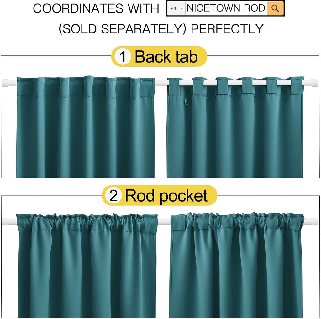 NICETOWN Blackout Curtain Panels for Living Room - (Sea Teal Color) 34x63 Inch, 2 Panels Set, Thermal Insulated Room Darkening Blackout…