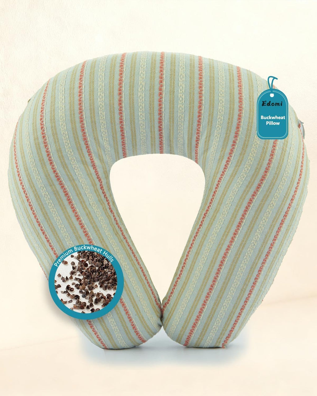 Edomi Buckwheat U Shaped Neck Pillow - 12''x12'' Adjustable Cervical Support Pillow with Breathable Buckwheat Hulls, Removable Cotton Cover…