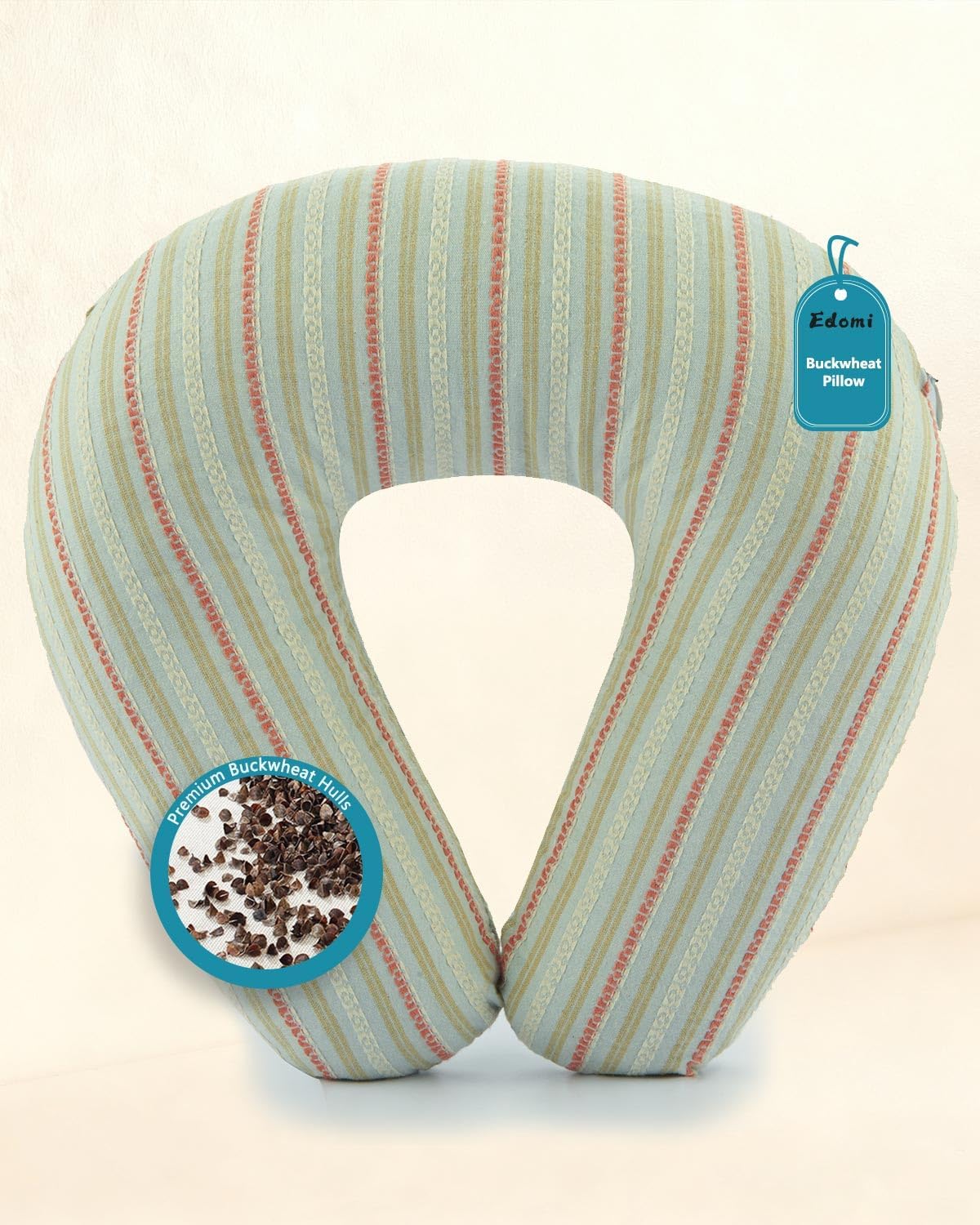 Edomi Buckwheat U Shaped Neck Pillow - 12''x12'' Adjustable Cervical Support Pillow with Breathable Buckwheat Hulls, Removable Cotton Cover…