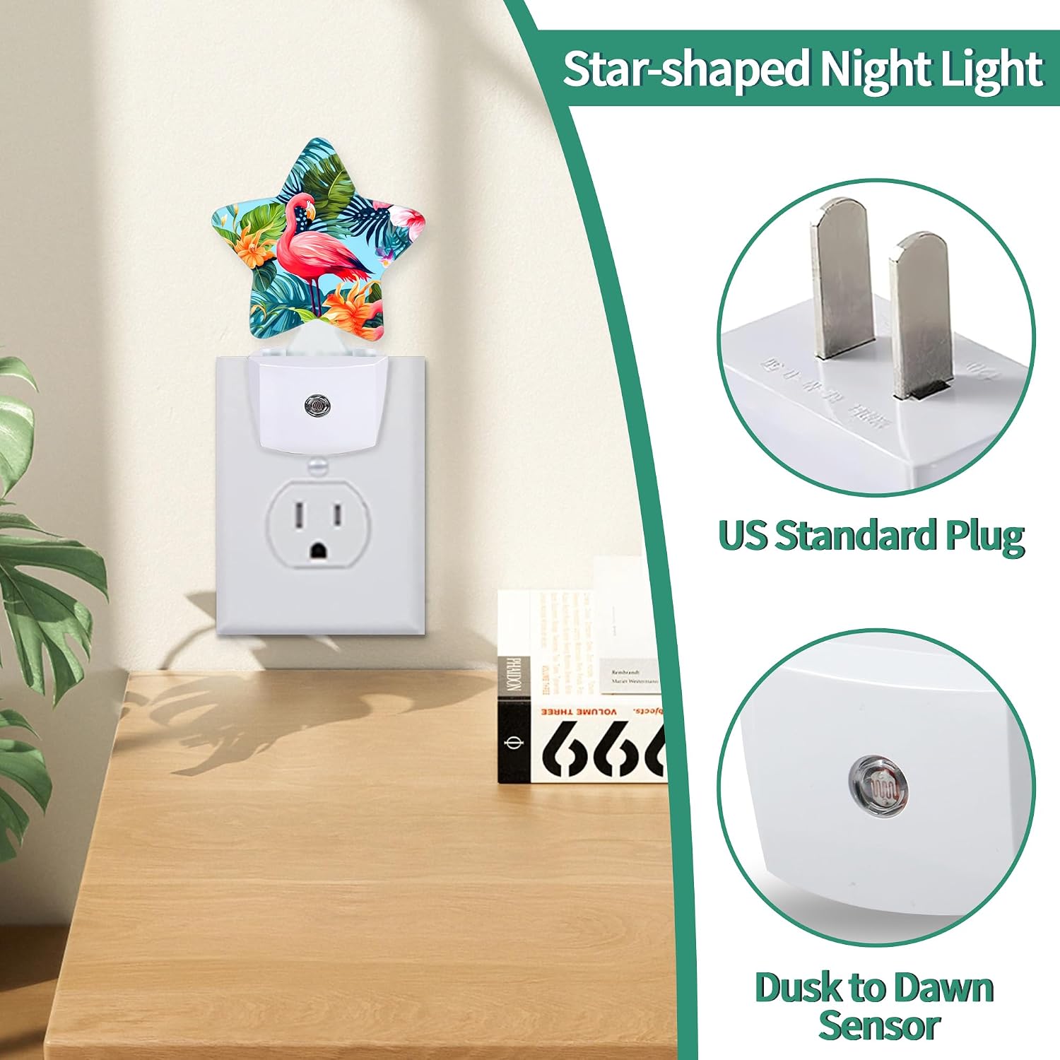 Star Night Light Plug in, Tropical Flamingo Dusk to Dawn Sensor Night Light, Soft Glow Lamp for Kids Bedroom Nursery Hallway Bathroom…