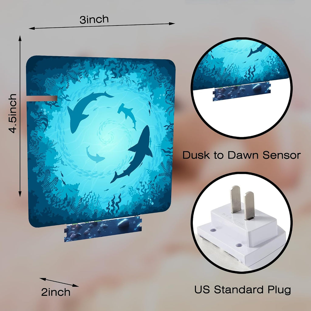 Blue Sharks and Corals Underwater World Fish Marine Lifes Dusk to Dawn Night Light Plug in, 0.5w Energy Saving Sleep Friendly NightLight…