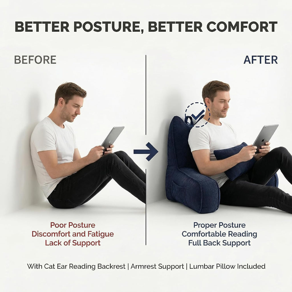 Ailuteie Patented Design Corduroy Sit Up Pillow for Bed with Arms, Reading Pillow for Adults with Extra Lumbar Pillow, Bed Rest Backrest fo…
