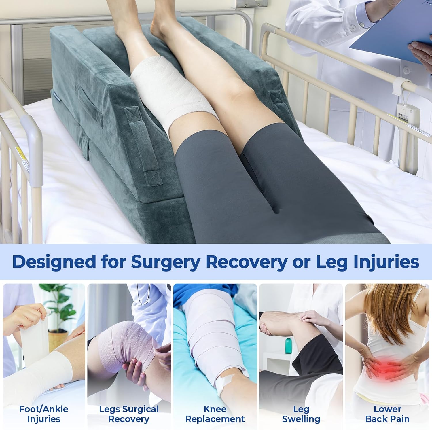 KingPavonini 4-Height Adjustable Leg Elevation Pillows for After Surgery with Ergonomic Curve, Memory Foam Leg Support Pillow for Legs, Bac…