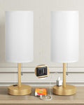 Fenmzee Plus Gold Bedside Lamps Set of 2-3 Color Temperatures Pull Chain Lamp with AC Outlet Charging Port, Round Night Stand Lamps for…