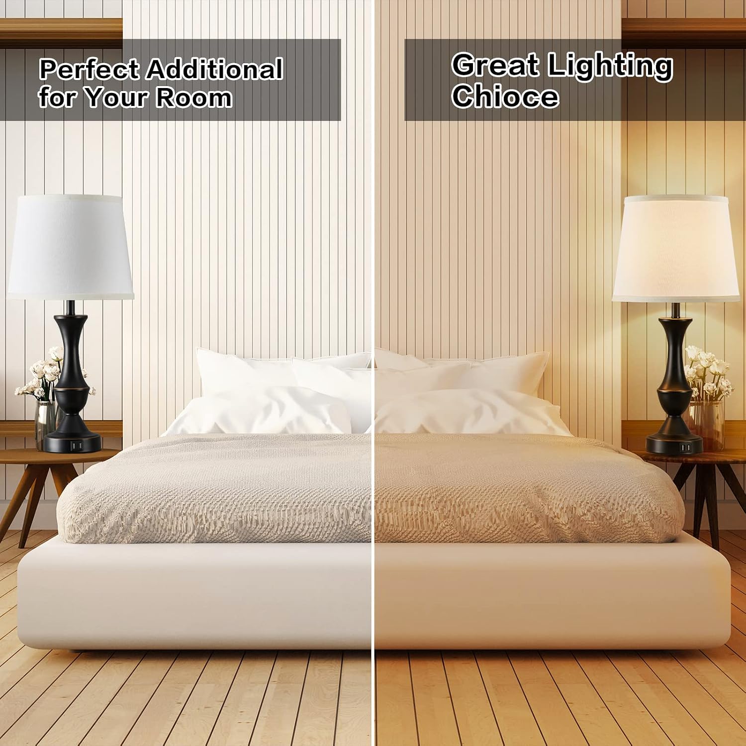 Luvkczc Touch Table Lamps Set of 2, 22" Tall Bedside Lamps with USB C+A Ports, Dimmable Nightstand Lamps, Table lamp for Bedrooms, Living…