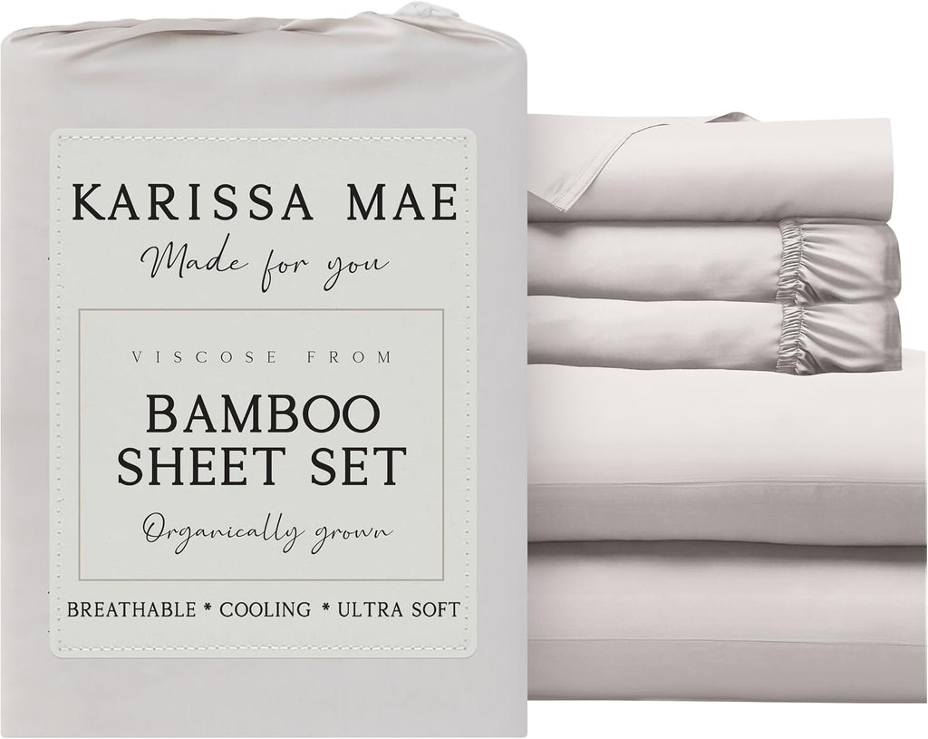KARISSA MAE Pure Viscose from Bamboo Split King Size Sheet Set | 100% FSC Certified | Luxuriously Soft | Cooling | 18" Deep Pocket…