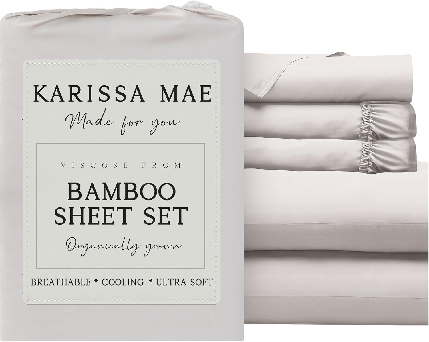 KARISSA MAE Pure Viscose from Bamboo Split King Size Sheet Set | 100% FSC Certified | Luxuriously Soft | Cooling | 18" Deep Pocket…