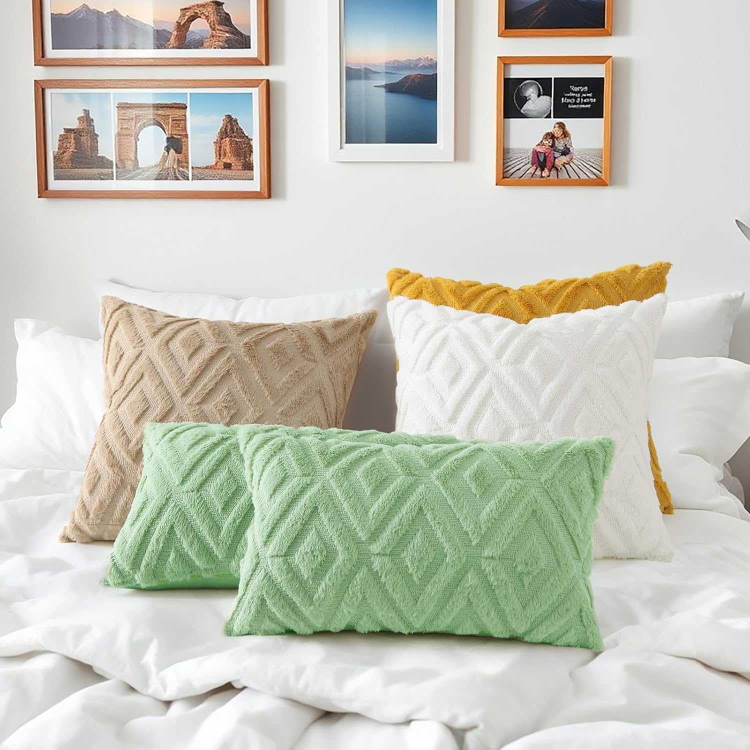decorUhome Summer Couch Euro Sham Throw Pillow Covers 26x26 Set of 2, Decorative Soft Plush Faux Fur Wool Accent Pillow Covers for Modern F…
