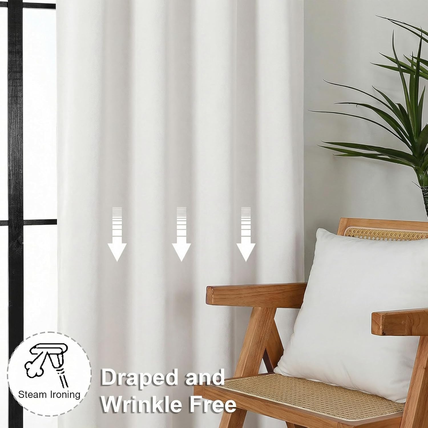 Simplebrand Ava Ivory Light Filtering Curtains for Bedroom 96 Inches Long 2 Panels, Solid Thermal Insulated, Energy Saving Nursery Window T…