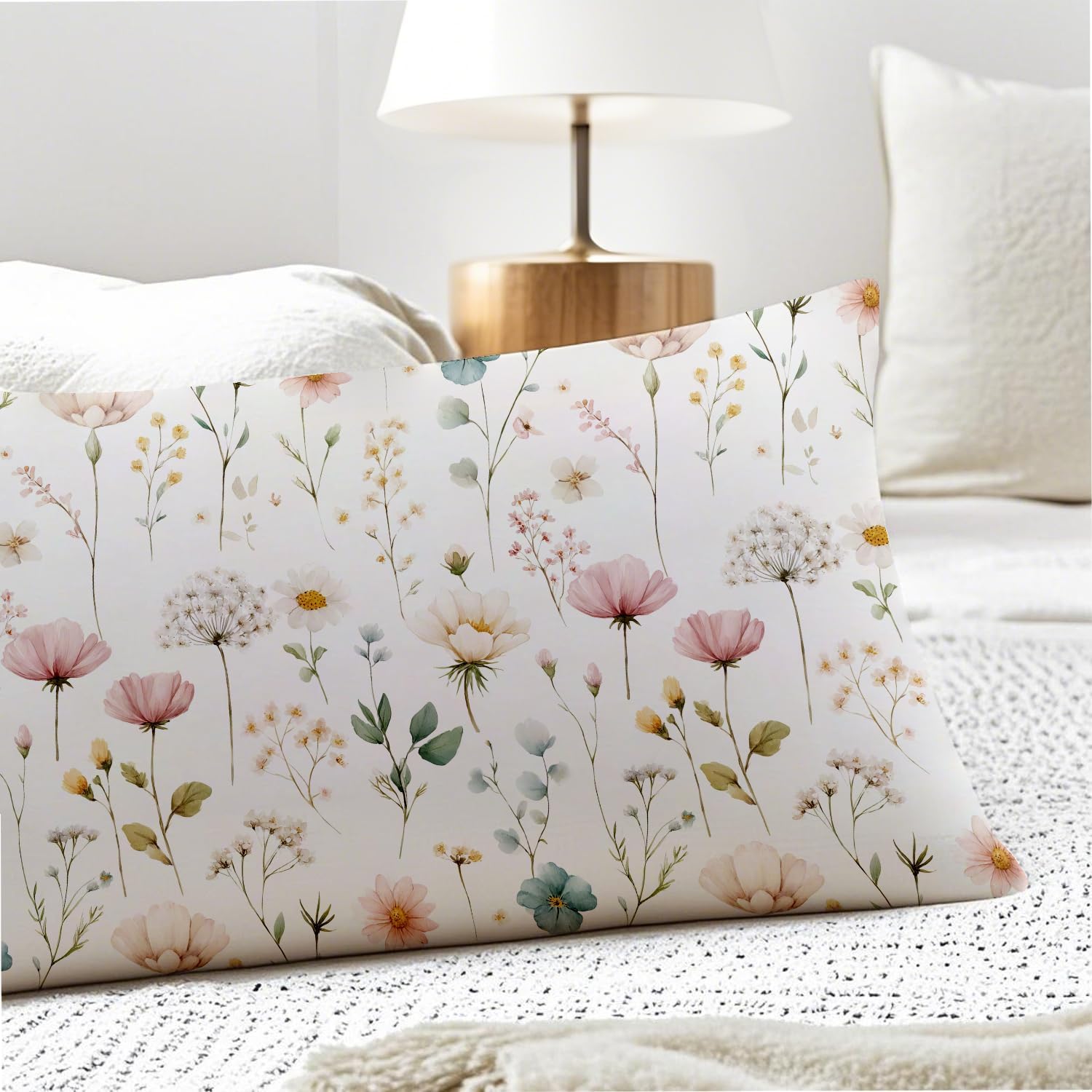Boho Floral 20x54 Body Pillow Cover, Cottagecore Home Room Decor, Rustic Farmhouse Botanical Wildflower Decorative Long Body Pillow Cases…