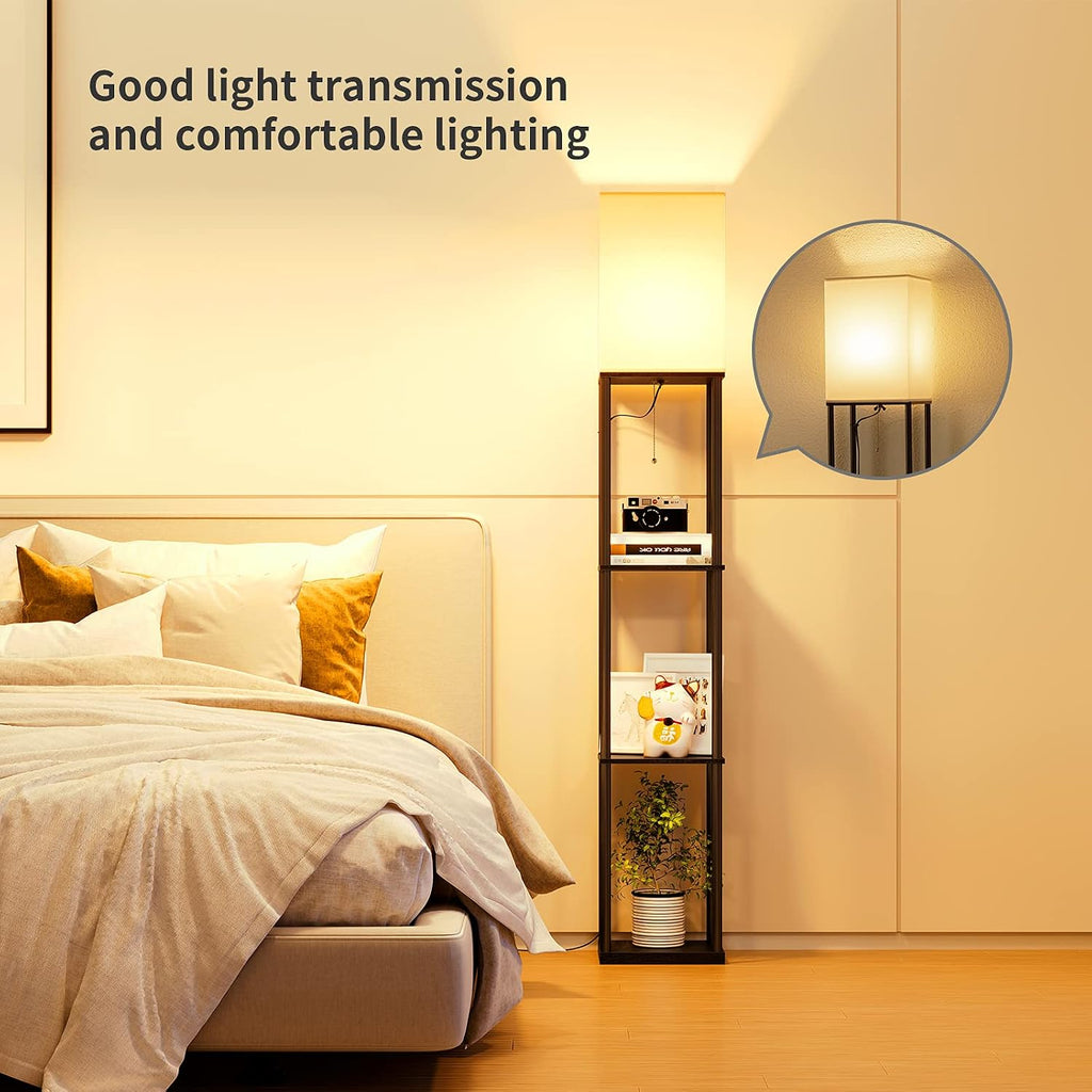 SUNMORY Floor Lamp with Shelves, Modern Square Standing Lamp with 3 Color Temperature Bulb, Corner Display Bookshelf Lamp for Living Room…