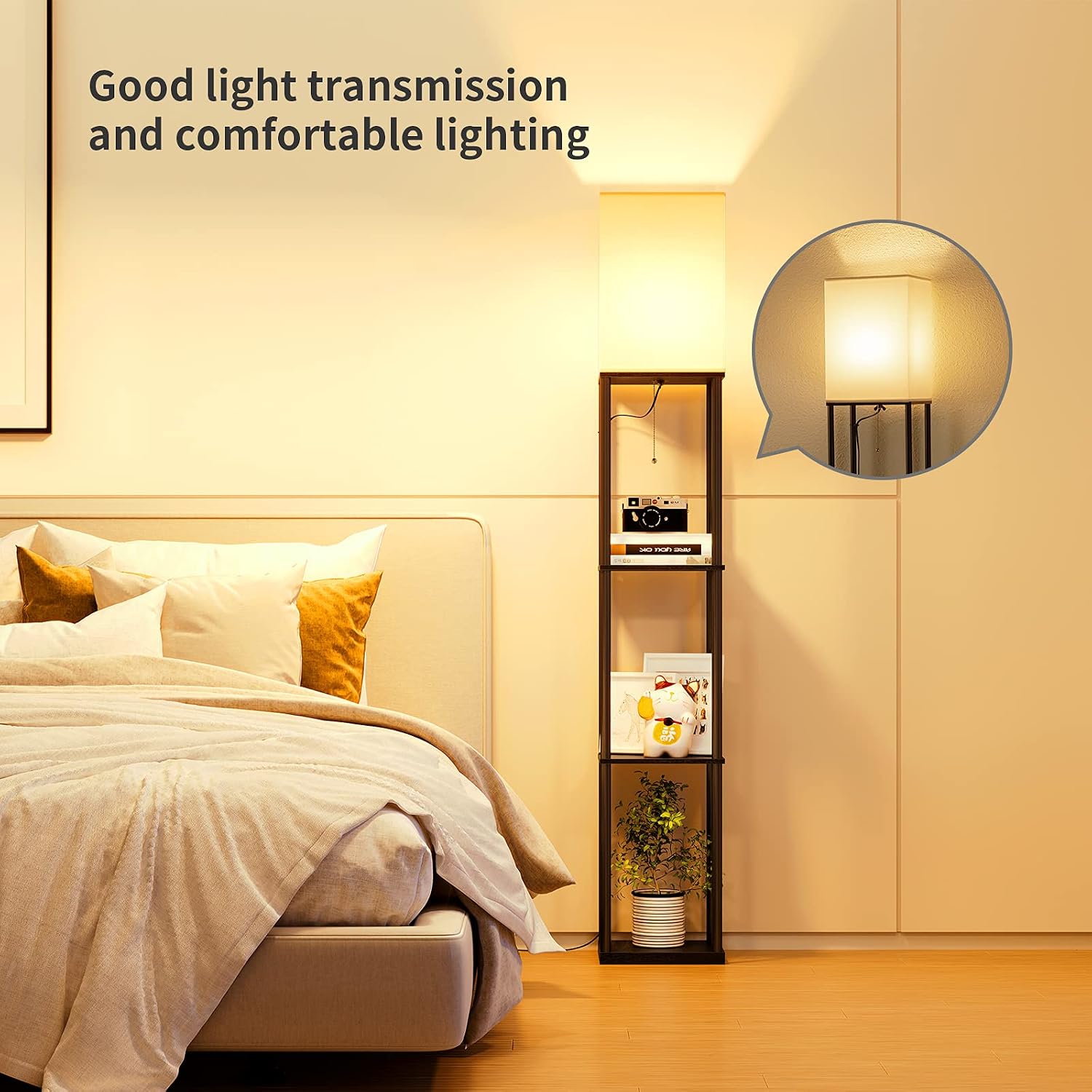 SUNMORY Floor Lamp with Shelves, Modern Square Standing Lamp with 3 Color Temperature Bulb, Corner Display Bookshelf Lamp for Living Room…