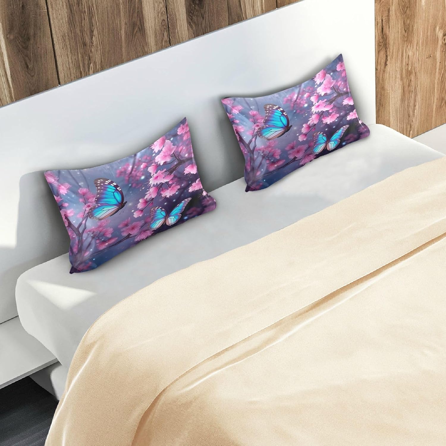 YETTASBIN Butterfly Flower Satin Pillowcase, Soft Breathable Silk Pillow Case with Envelope Closure for Hair and Skin, King Size 40 x 20…